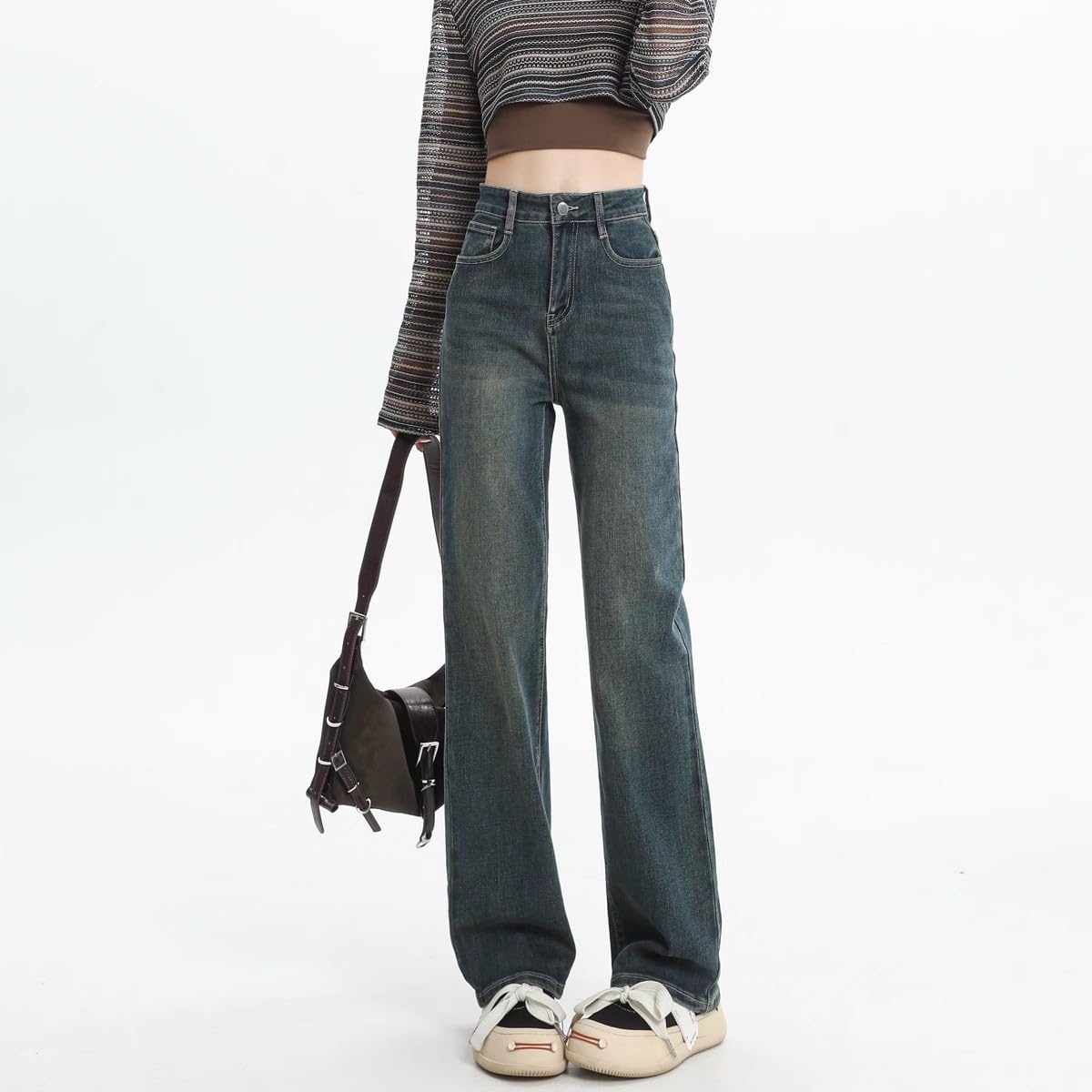 Pantalones para Mujer Rectos Delgados Verano Pierna Ancha Ajustados Jeans Tiro Alto Pantalones