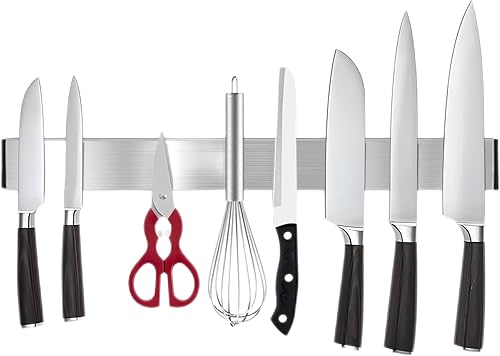 Miniatura 1 de Portacuchillos magnético dorado de 15.7 pulgadas para barra magnética de cuchillos con funcionalidad multiusos como soporte para cuchillos, tira de