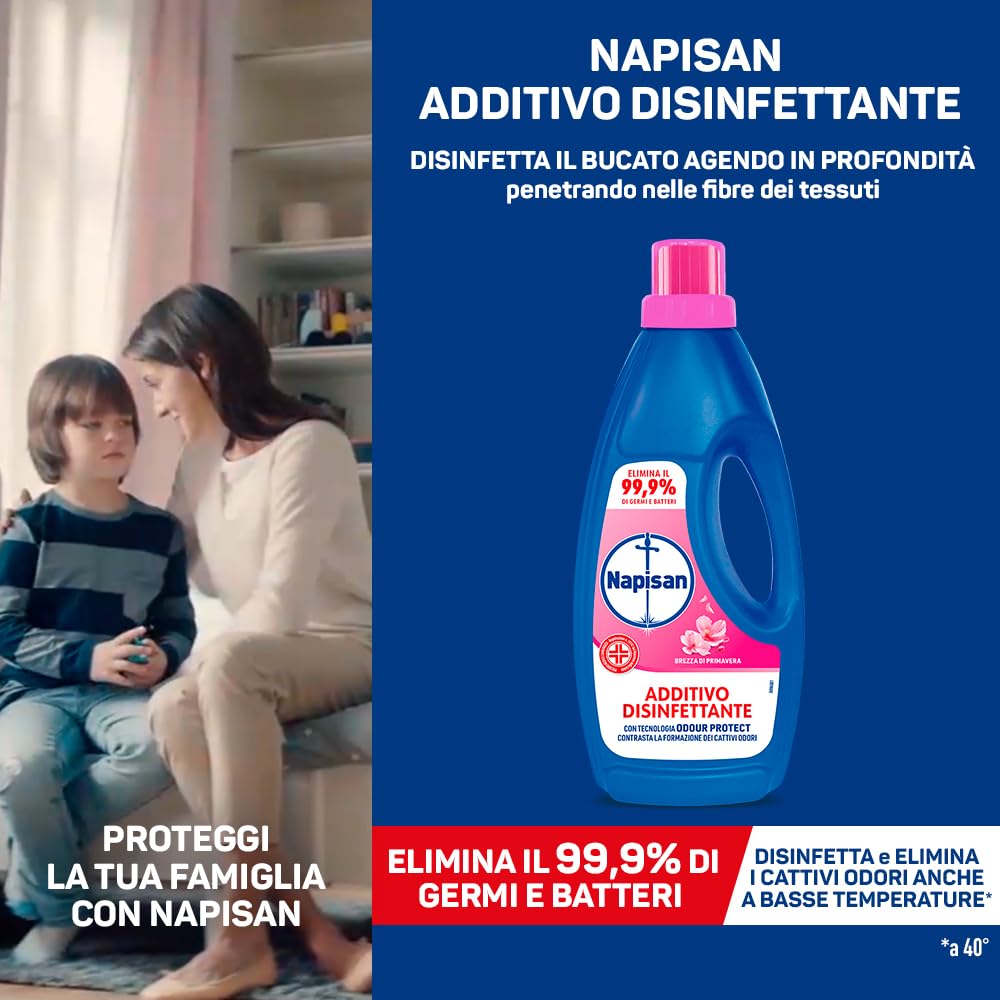 Napisan Additivo Disinfettante Lavatrice alla Fragranza Brezza di Primavera, 4 Confezione da1 Litro di Additivo Liquido per Lavatrice, Contro i Batteri e i Cattivi Odori (Confezione da 4)