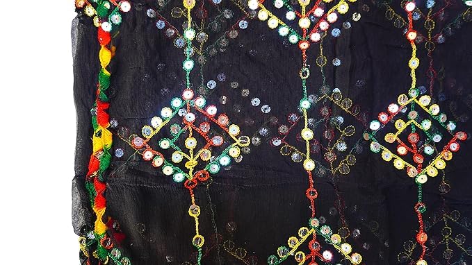 Uma Andrey Plastic Mirror Work Multi Colored Embroidered Chiffon Dupatta for Womens & Girls2