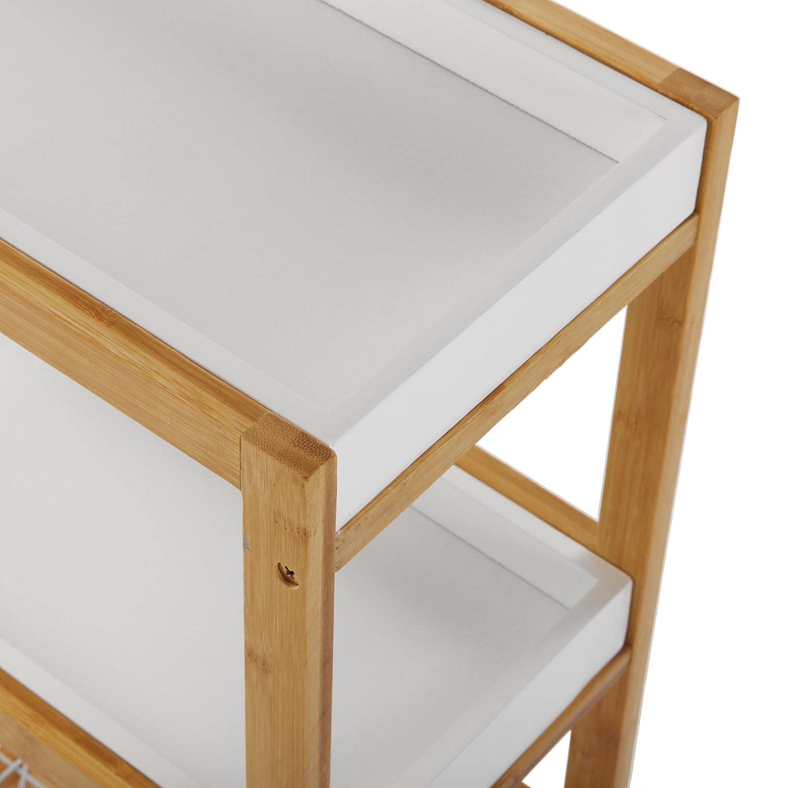 Versa Zenica Carro de Cocina con Ruedas, cajones y botellero, Verdulero con despensa y organizadores, con Ruedas y 4 estantes, Medidas (Al x L x An) 83 x 22 x 40 cm, Madera, Color Marrón y Blanco