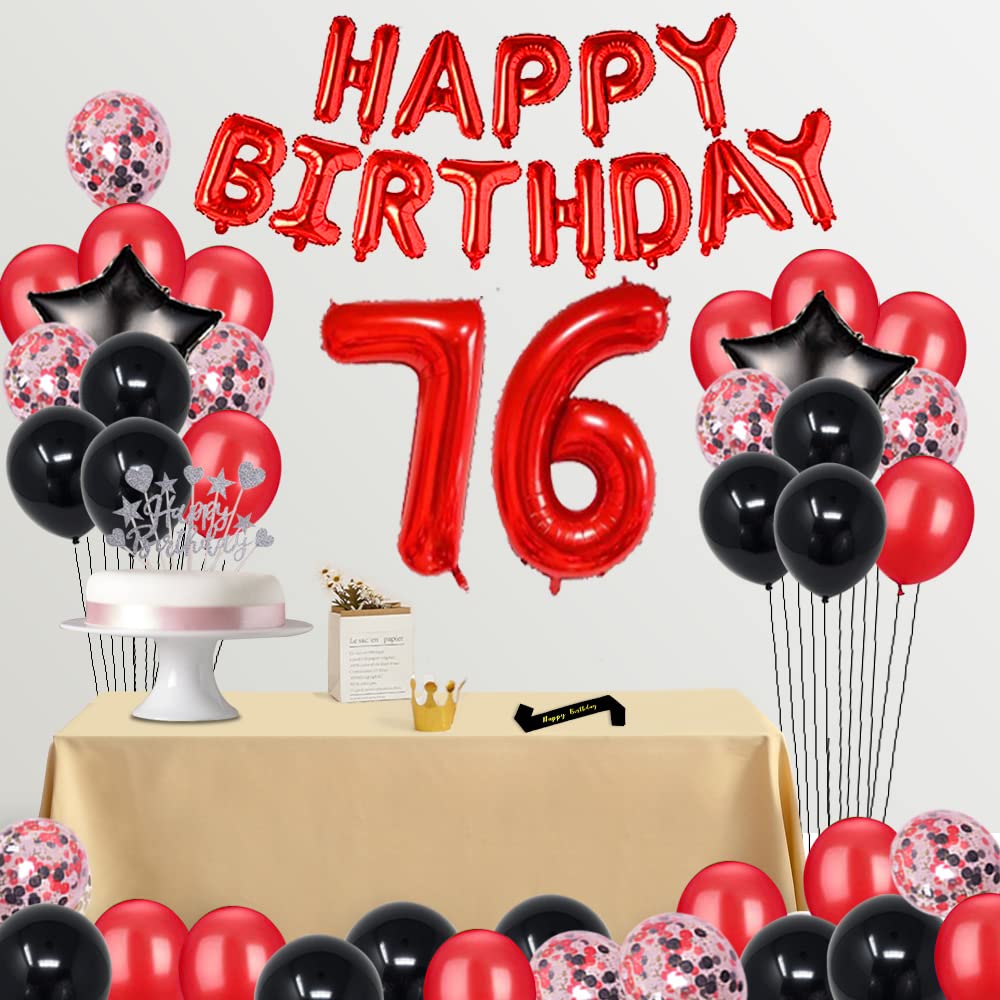 Amazon | ファンシー 76歳 誕生日パーティーデコレーション用品 レッド