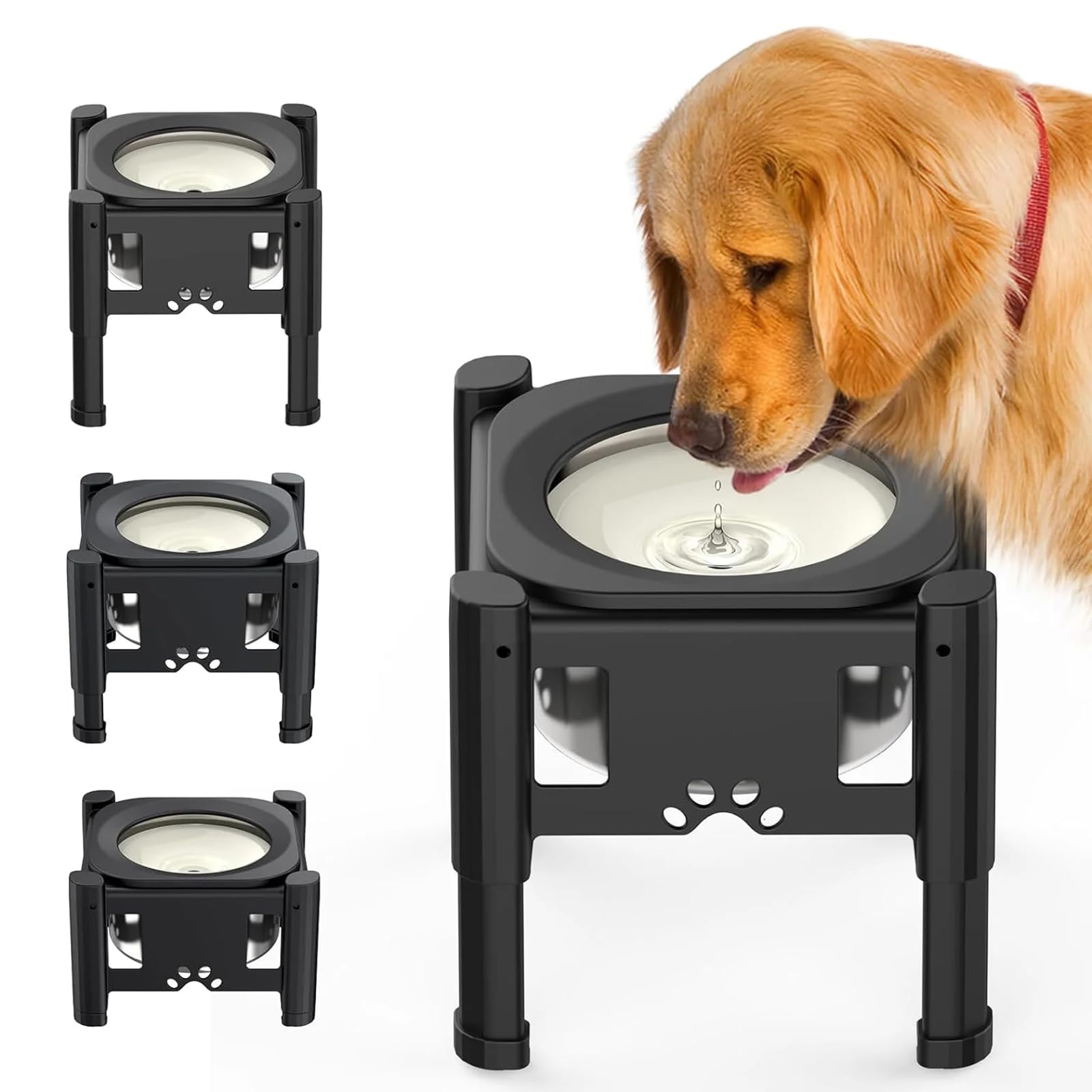 Gamelles surélevées pour chien, gamelle d'eau surélevée pour chien sans déversement, gamelle d'eau surélevée de grande capacité de 80OZ pour chiens, gamelle d'eau surélevée réglable à 3 hauteurs