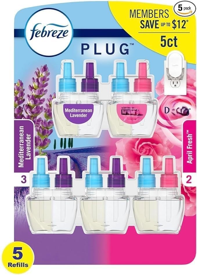 Generic Plug in Air Fresheners, Mediterranean Lavender, April Down, Febreze Odor Eliminator for Strong Odors 5 Oil Refills