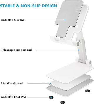 Cell Phone Stand, Folding Desktop Phone Stand, Angle Height Adjustable Cell Phone Holder, Desk, Office, Tablet Stand Compatible with All iPhone, iPad, Samsung, 4-10 Mobile Phone and Tablet