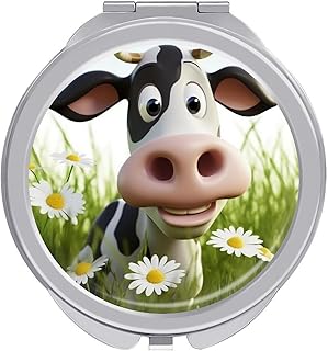 Portable Makeup Mirror Cute Cow Printed Pocke...