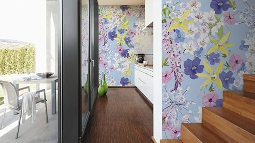 Miniatura 7 de CONCORD WALLCOVERINGS  Papel tapiz floral para pared con flores de dormitorio, azul lila amarillo, 63 pulgadas de ancho x 110 pulgadas de alto, 3
