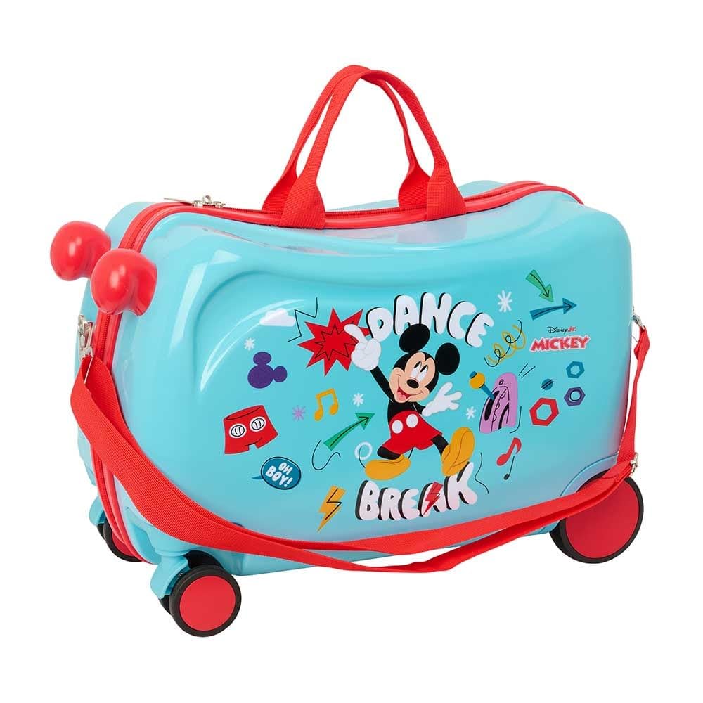 Safta | Maleta Infantil Disney Mickey Mouse Baby, Maleta Ride-On con 4 Ruedas Dobles Giro 360°, ABS+PC, Interior Forrado con Separador y Bolsillo Cremallera, Bandolera y Asas, Medidas 44x21x27 cm