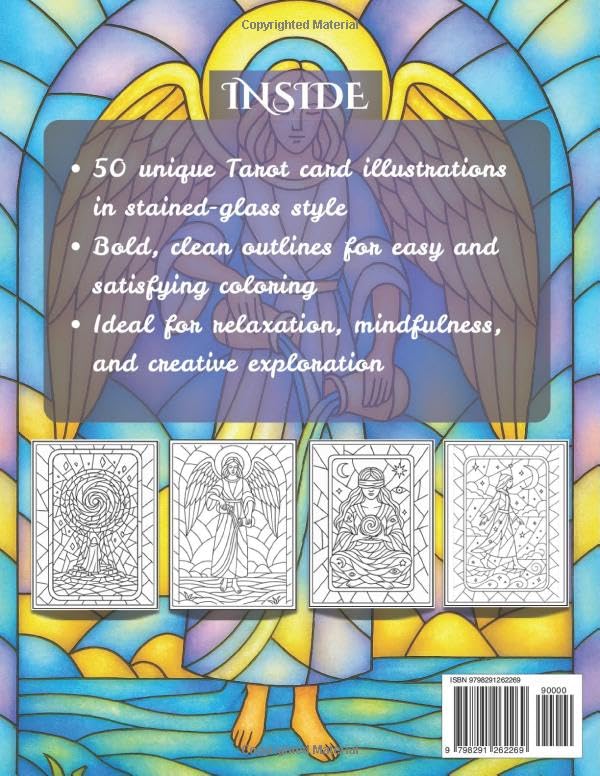 Amazing Tarot Cards on Stained Glass: A Simple and Easy Stained Glass Pattern Book for Stress Relief, Relaxation and Mindfulness Coloring with Love and Care (Stained Glass Coloring Book Series) - Image 2