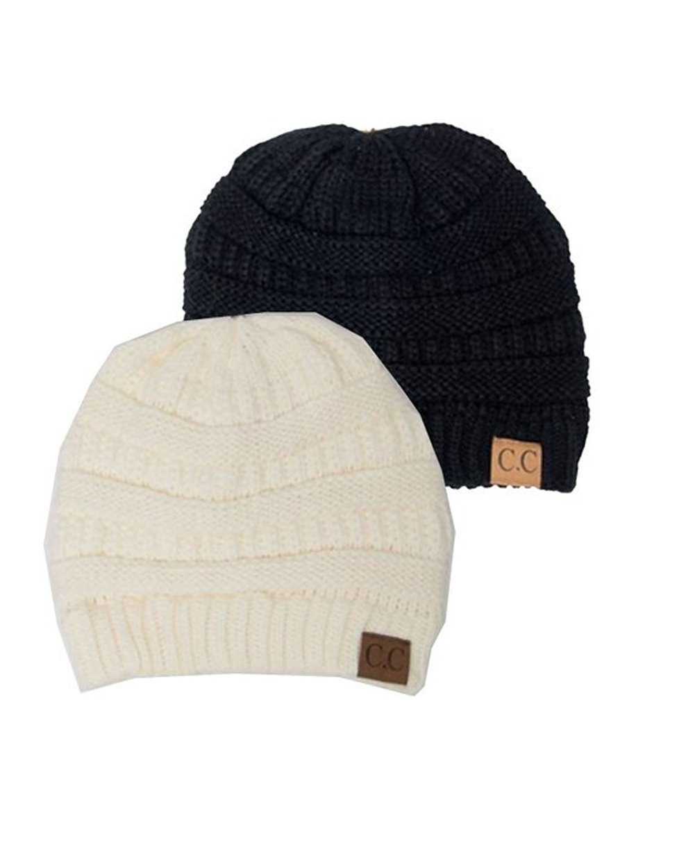 Black Thick Slouchy Knit Oversized Beanie Cap Hat,One Size,2 Pack: Black/Ivory