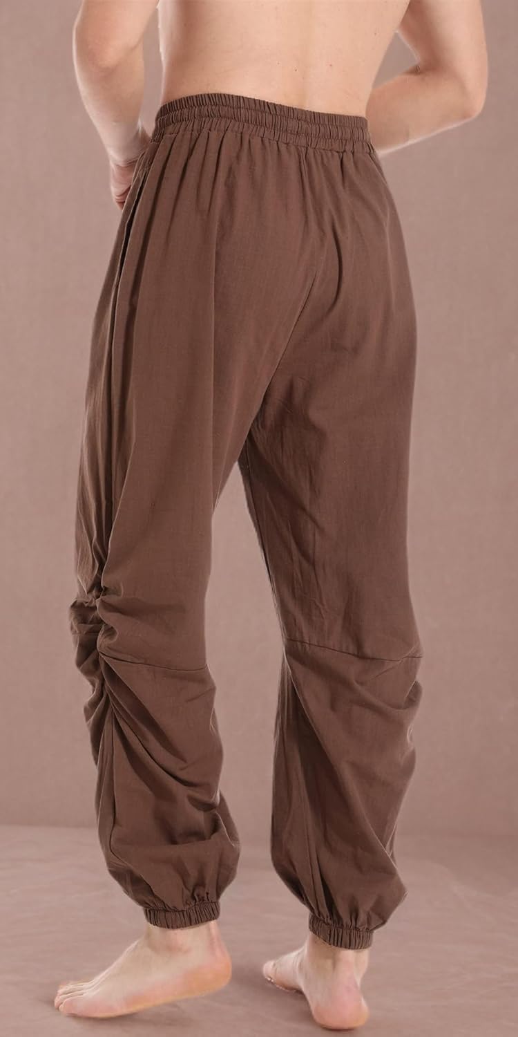 perdontoo Mens Casual Cotton Linen Pant Elastic Waist Drawstring Yoga Jogger Pants - Image 5