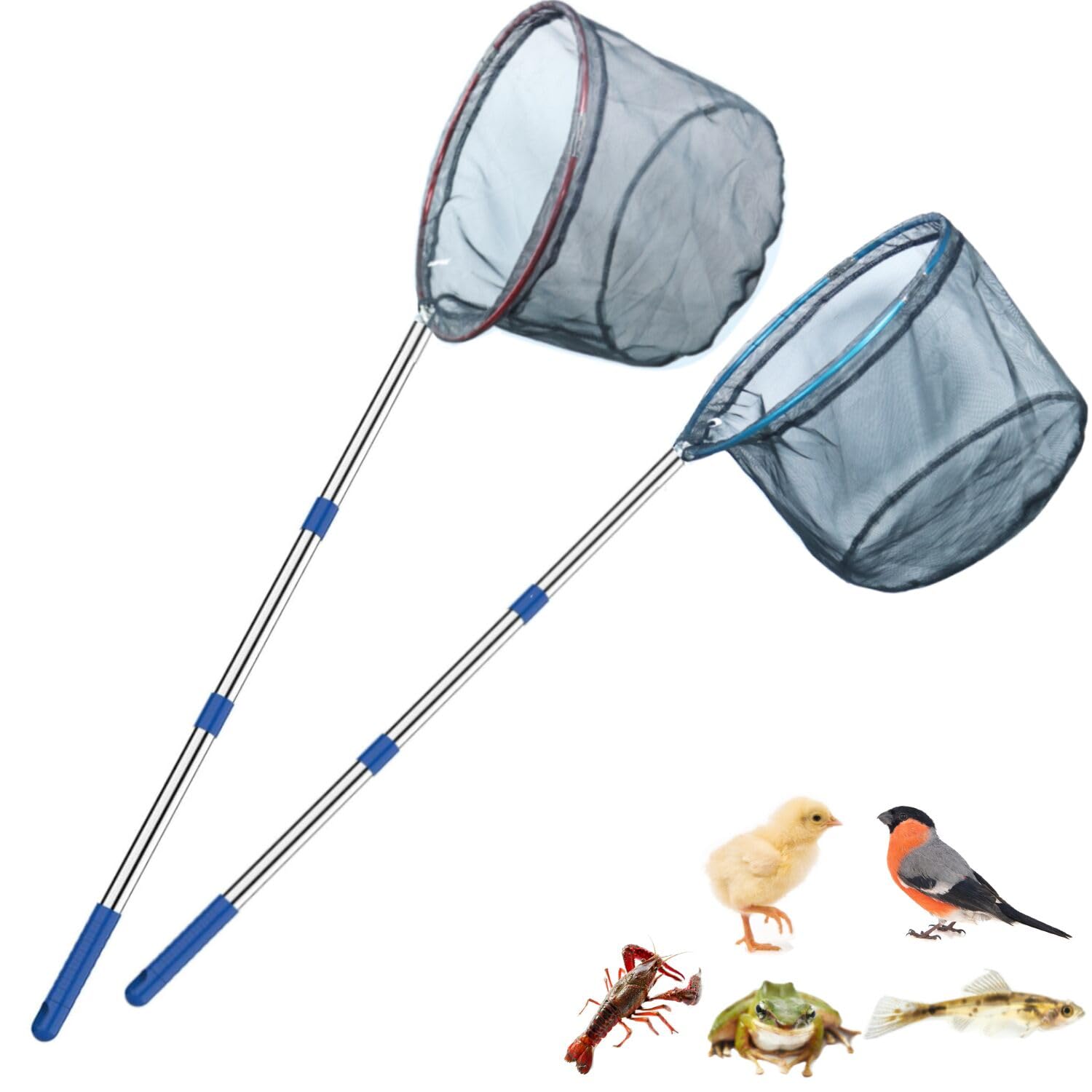 Fishing Net 2 Pack Retractable Lightweight Landing Net with Aluminum Rod Handle Kids Fishing Nets for Youth Catch and Release Butterfly Nets