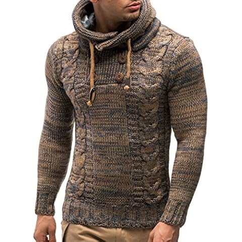 Leif Nelson Men's Pullover Knit Sweater Hooded Hoodie LN-20227 Brown Small Cover