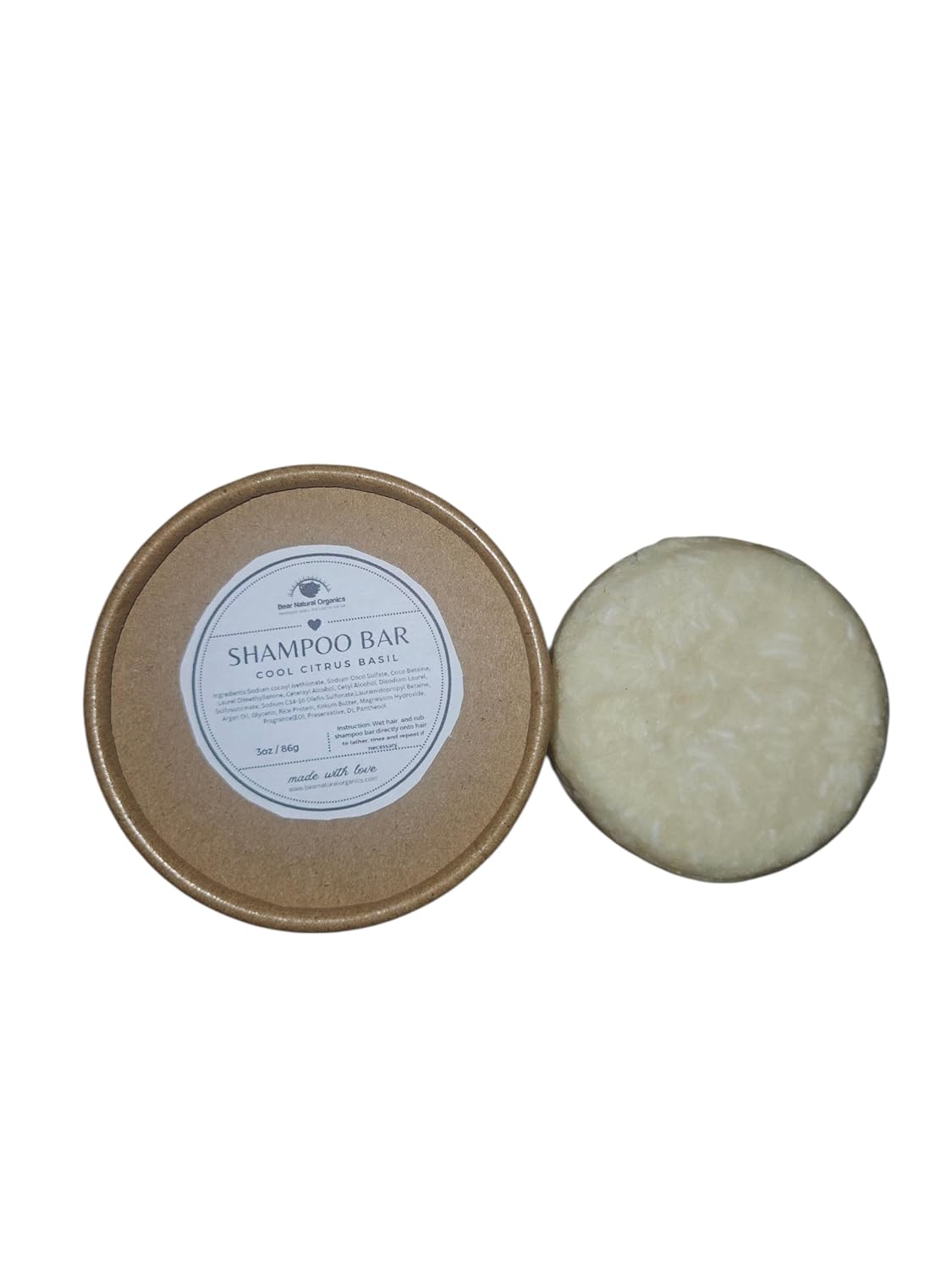 All Natural Solid Shampoo Bar – Eco-Friendly, Chemical-Free, For Normal to Dry, Curly, or Frizzy Hair – Argan & Coconut Oil, Cool Citrus Basil Scent, 3oz