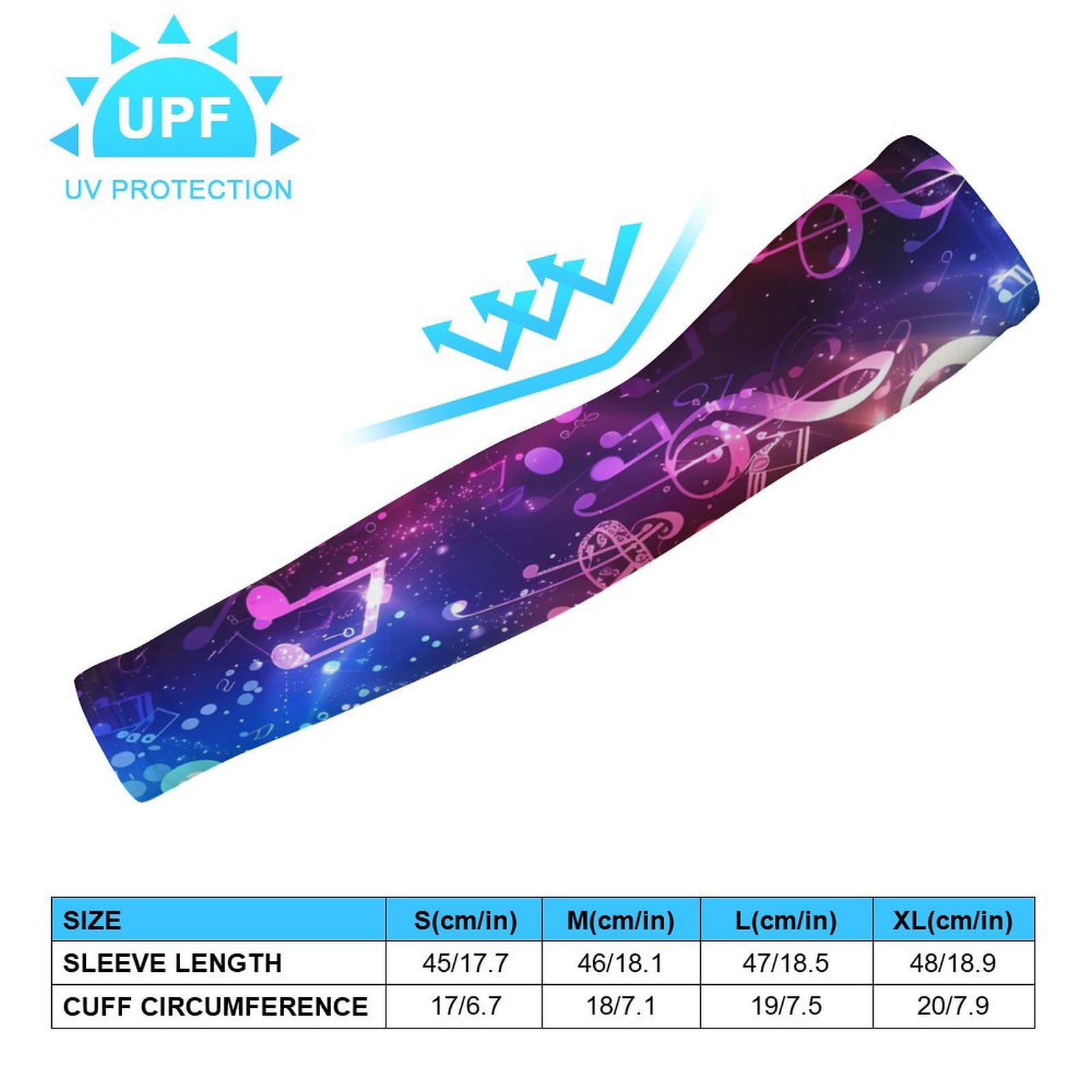 Colorful Music Notes Gradient Ice Silk Arm Sleeves Cooling Sun Protection Arm Sleeve for Men Women L
