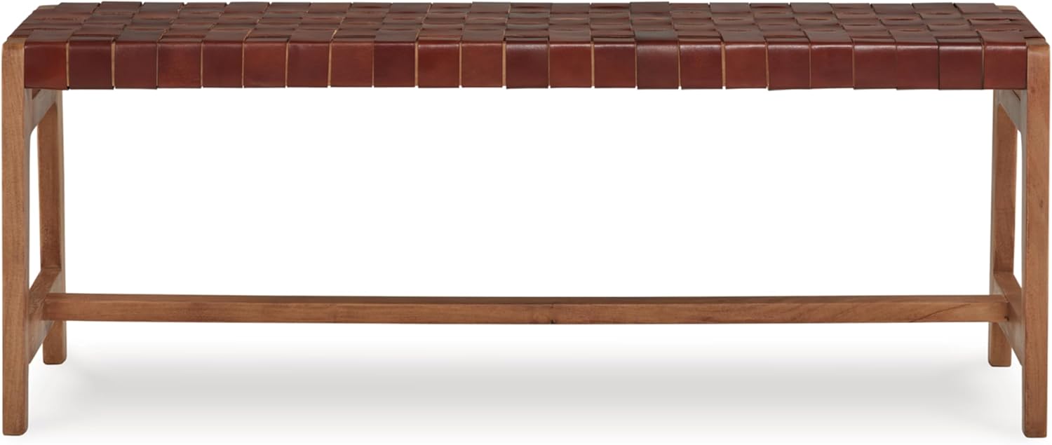 Lemmund 48'' Brown Leather and Wood Accent Bench