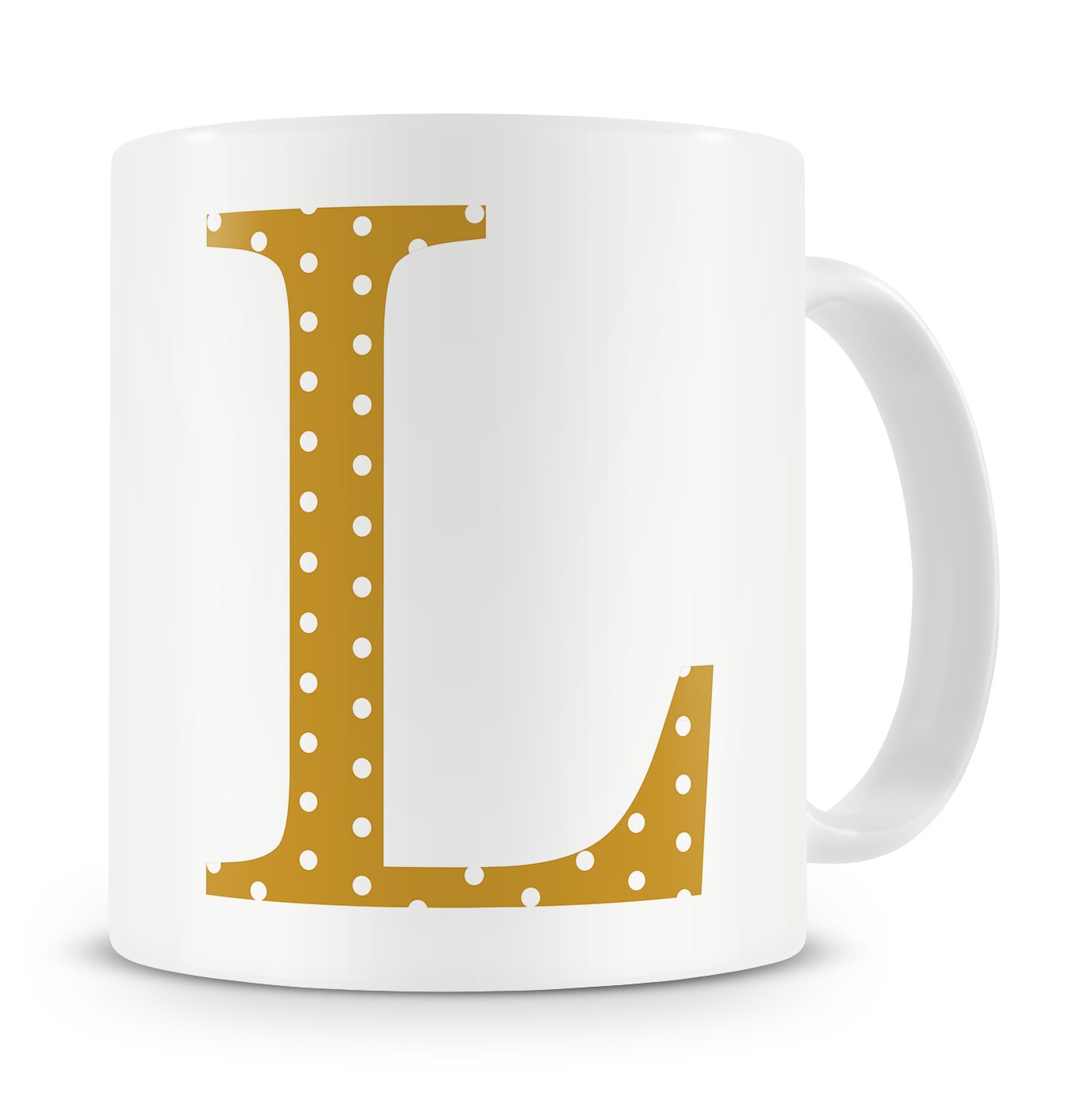 givagift Letter “L” Mug – Letter L Mug, G Letter Mug, L Mug – Mug Gift/Present – Polka Dot Style – Modern/Cool/Trendy Style Mug (Gold)