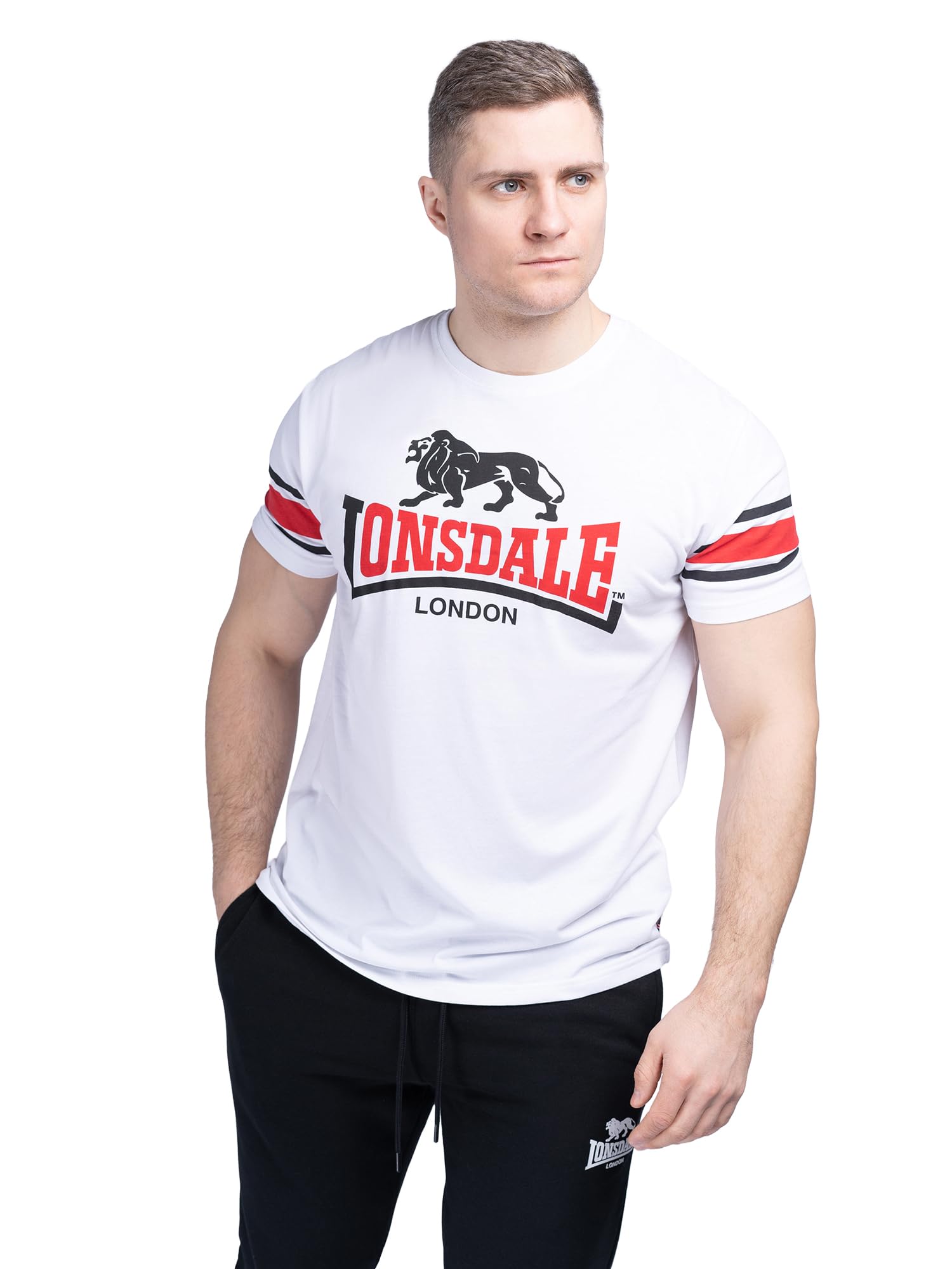 Lonsdale Men's hempriggs T-Shirt, White/Black/Red, XL