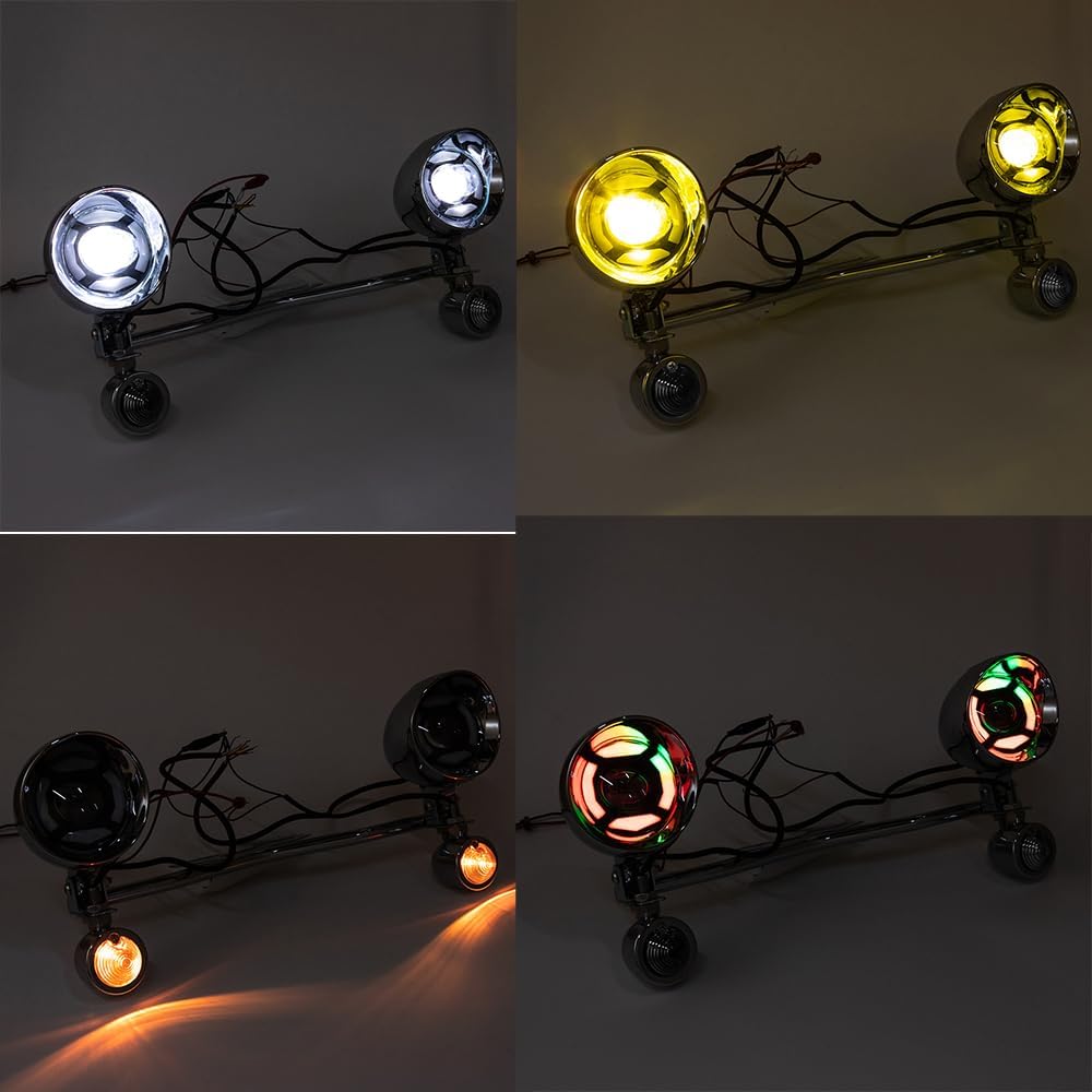 Motorcycle Auxiliary Light 3.94 inch Fog Lamp Headlight Chrome LED Front Head light with Signal Light Bracket Set For Crusier Chopper Softail Glide Shadow VTX VT (White shell signal light)