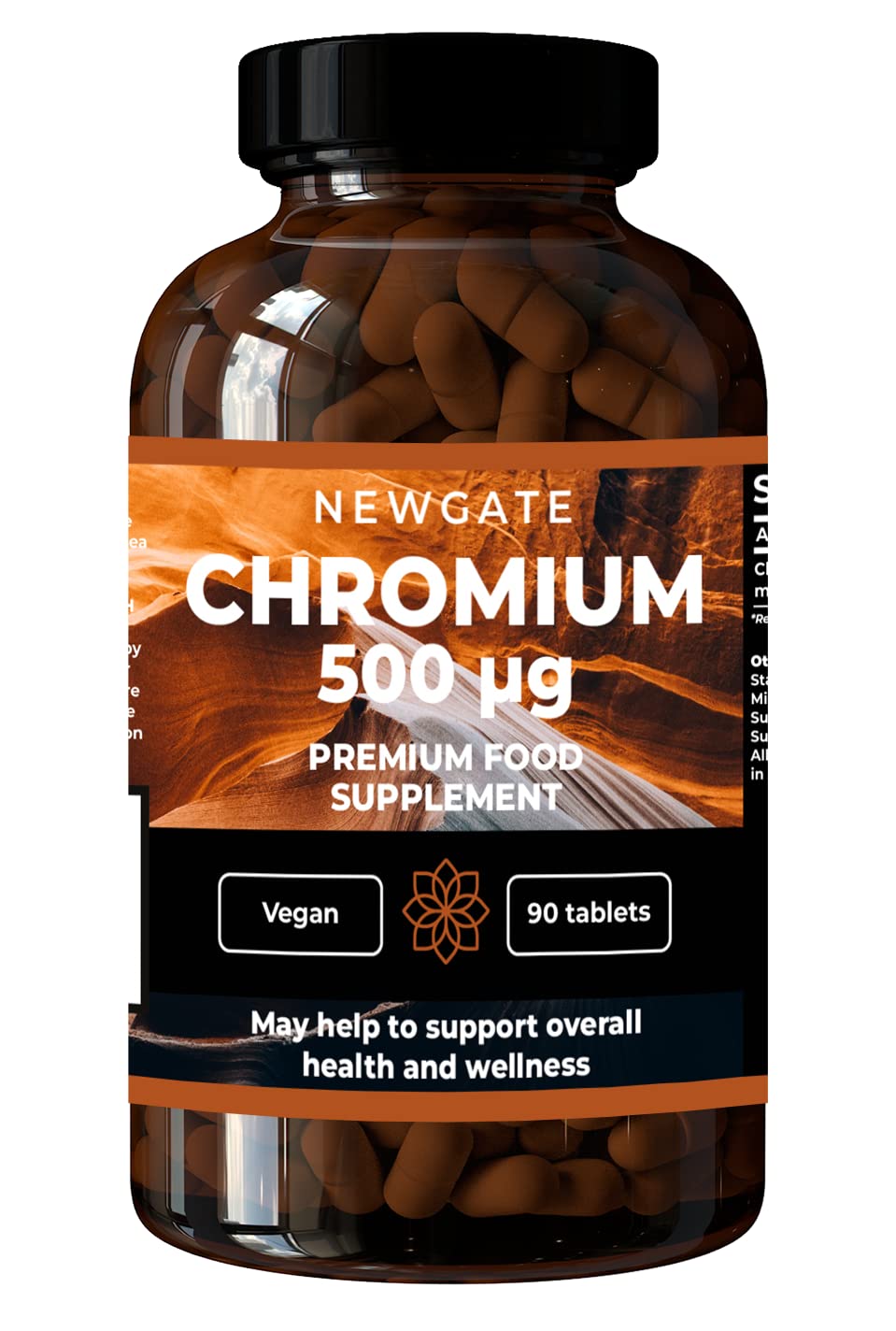 Chromium 500 μg Supplement - 90 High Strength Vegan Tablets - Overall Health and Wellness - Made in The UK - Halal - GMP Certified