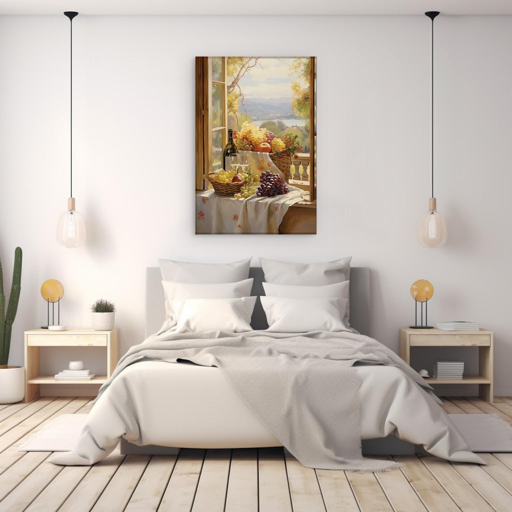 Canvas for Living room. A Feast for the Eyes: Still Life with a View of Serenity, 27 x 18 inch Canvas Wall Art - Contemporary Masterpieces - Modern Home Decor