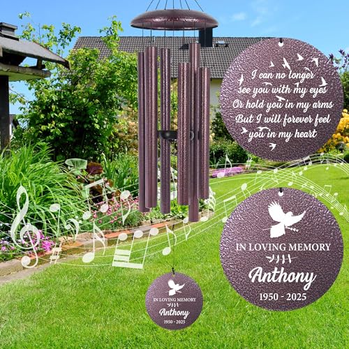 Image of ASTARIN Large Engraving Wind Chime Memorial, Personalized Windchimes in Memory of a Loved One, Loss of Mother Lover Sympathy Gifts, Remembrance Gift for Loss Wife Husband(Produced in Texas)