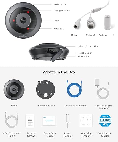 Miniatura 8 de REOLINK Cámara de ojo de pez WiFi FE-W, 2K+ 6MP panorámica de 360, cámara de seguridad WiFi de 2.45GHz, detección de movimiento de persona, audio de