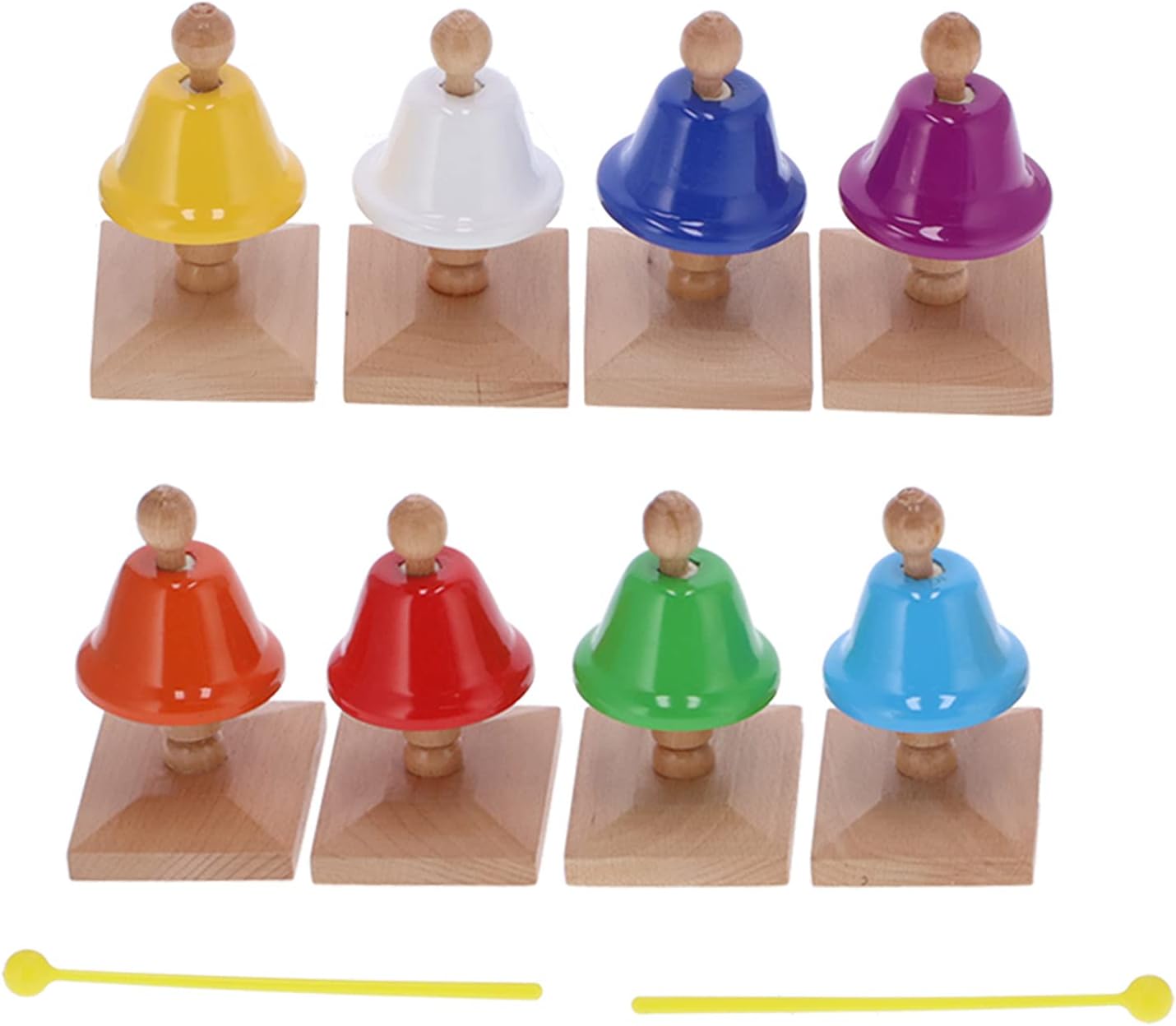 Jonlaki Colorful 8-Piece Hand Bells Set for Kids - Metal Musical Percussion Teaching Aid with Drumsticks