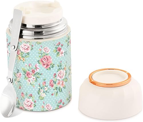 MCHIVER Teal Flower Food Jar with Spoon Stainless Steel Vacuum Insulated Food Container 17 oz Soup Thermos for Lunch disponible en Yaxa Venezuela