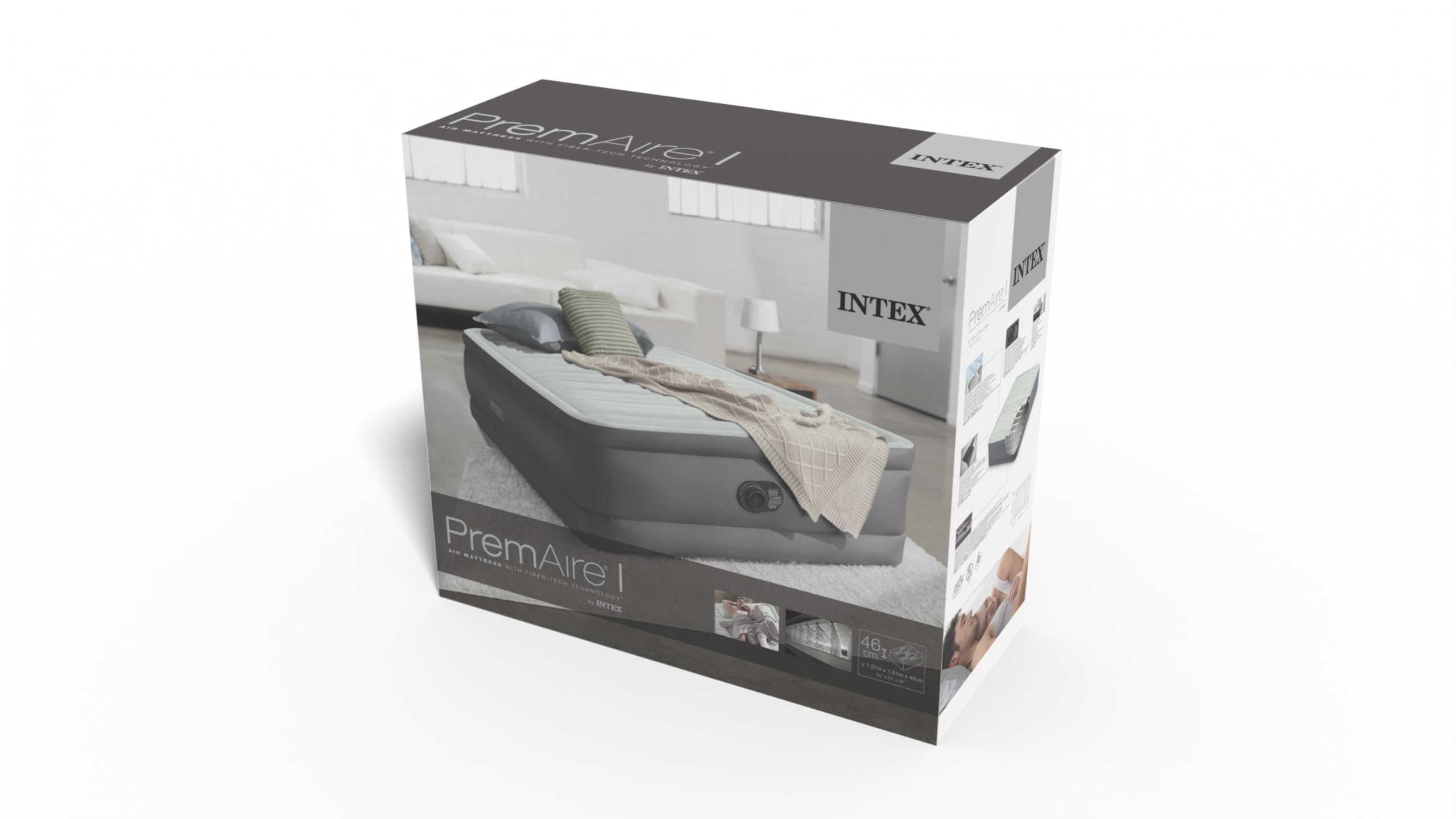 Intex 64904ND - Materasso Dura-Beam PremAire Piazza e Mezza Autogonfiante, 137x191x46 cm