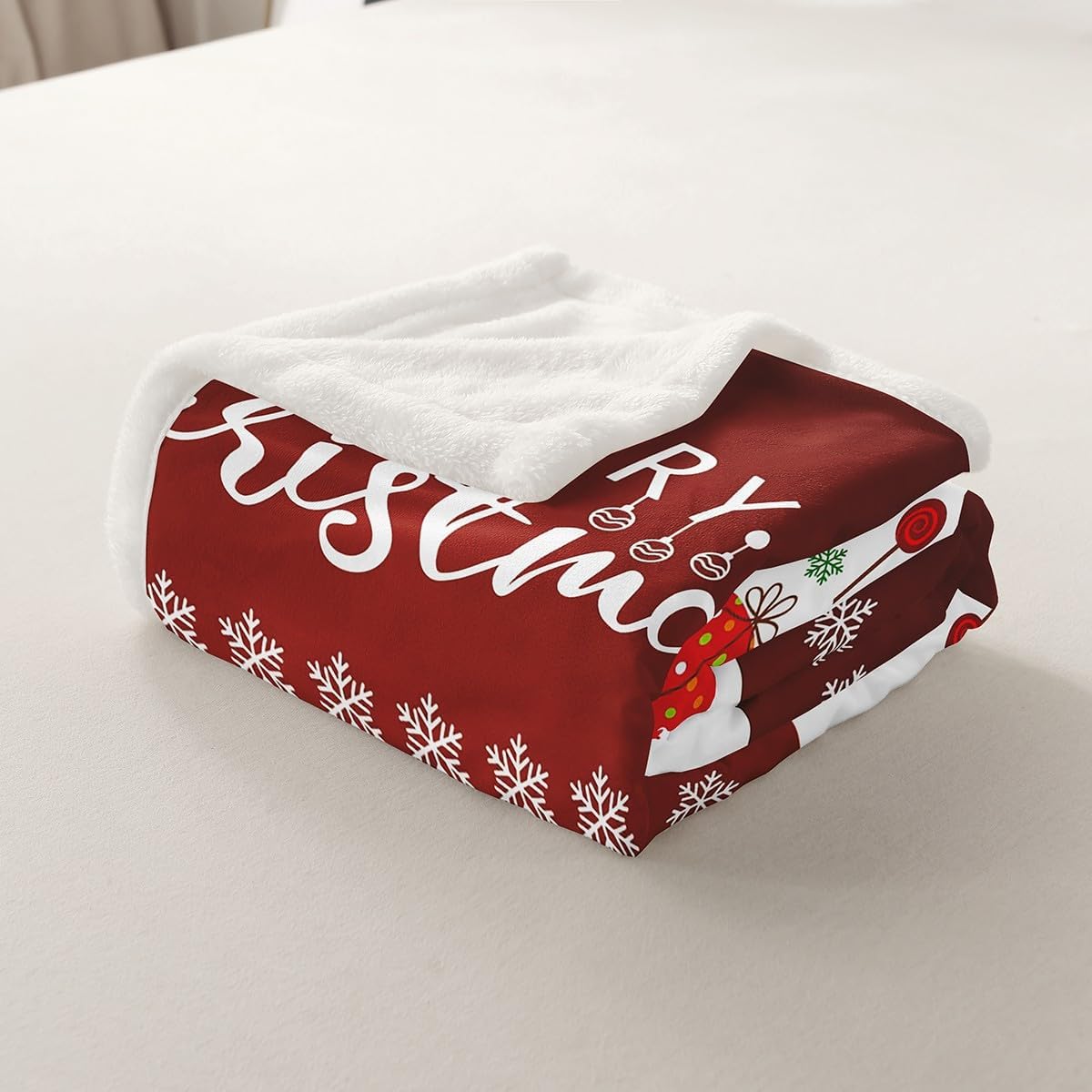 Merry Christmas Kids Flannel Blanket,Red White Stripes Xmas Fuzzy Blanket for Children,Green Pine Gifts Candy Print Polyester Throw Blanket for Couch, Twin Size (60 x 80 Inch)