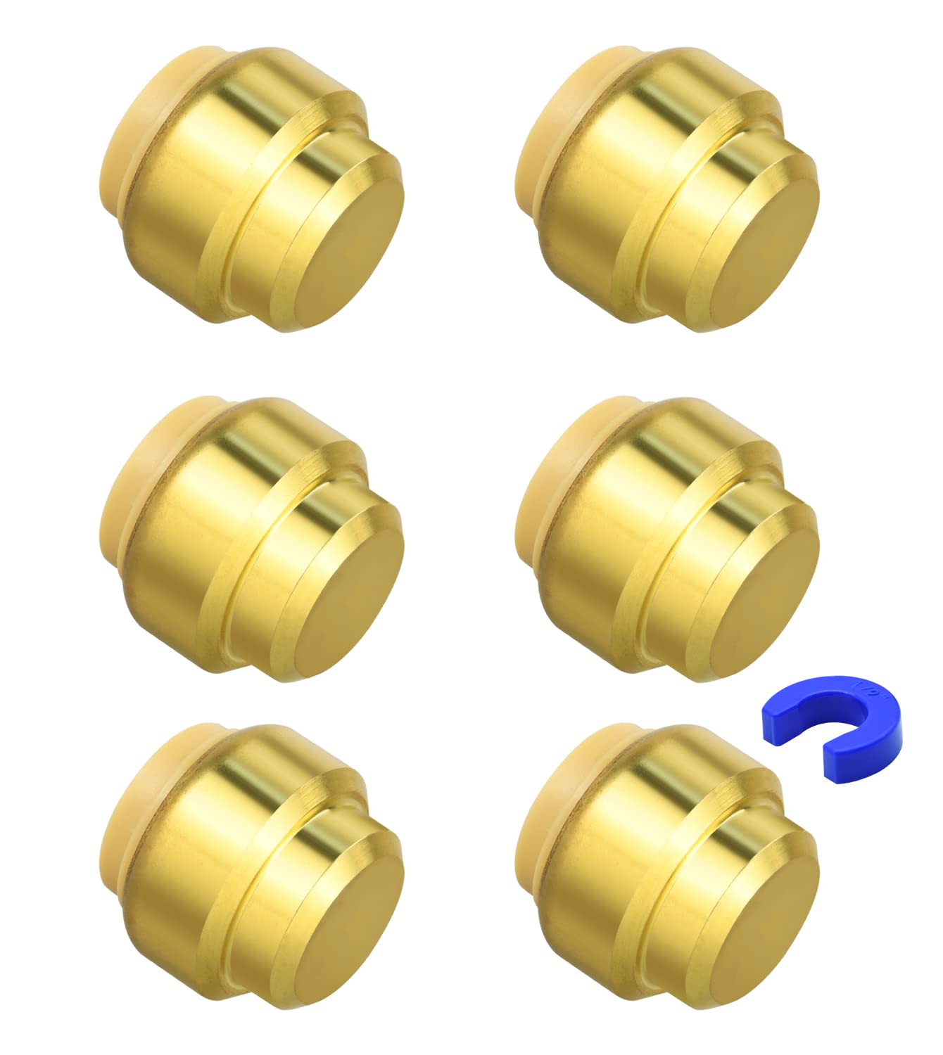 6 Pack Push-to-Connect Plumbing Fittings, 1/2" Pushfit End Cap Fittings with Disconnect Clip for Copper, PEX, CPVC Pipe