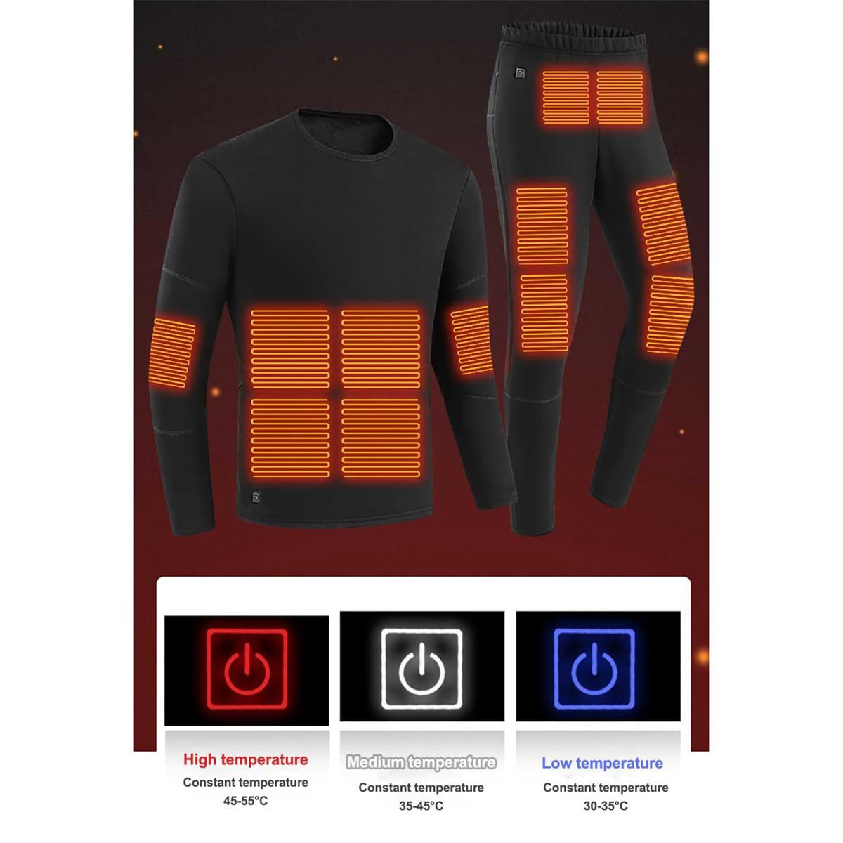 Conjunto de Ropa Interior térmica para Hombre con batería Externa, 28 Zonas de Calentamiento, Ideal para Caza y Pesca.