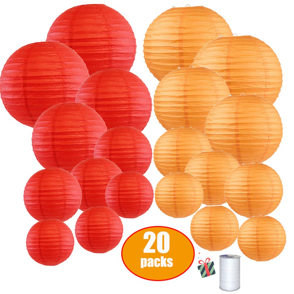 Decorative Party Paper Lanterns, Morbuy 20Pcs Round Chinese Lantern Lamp Garland for Easter Festival Wedding Baby Shower Party Birthday Indoor Outdoor Decorative (20 Pieces,Oranage Red)