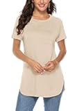 Newchoice Women's Short Sleeve Tunic Tops Casual Round Neck Loose Summer Basic Shirts with Pockets