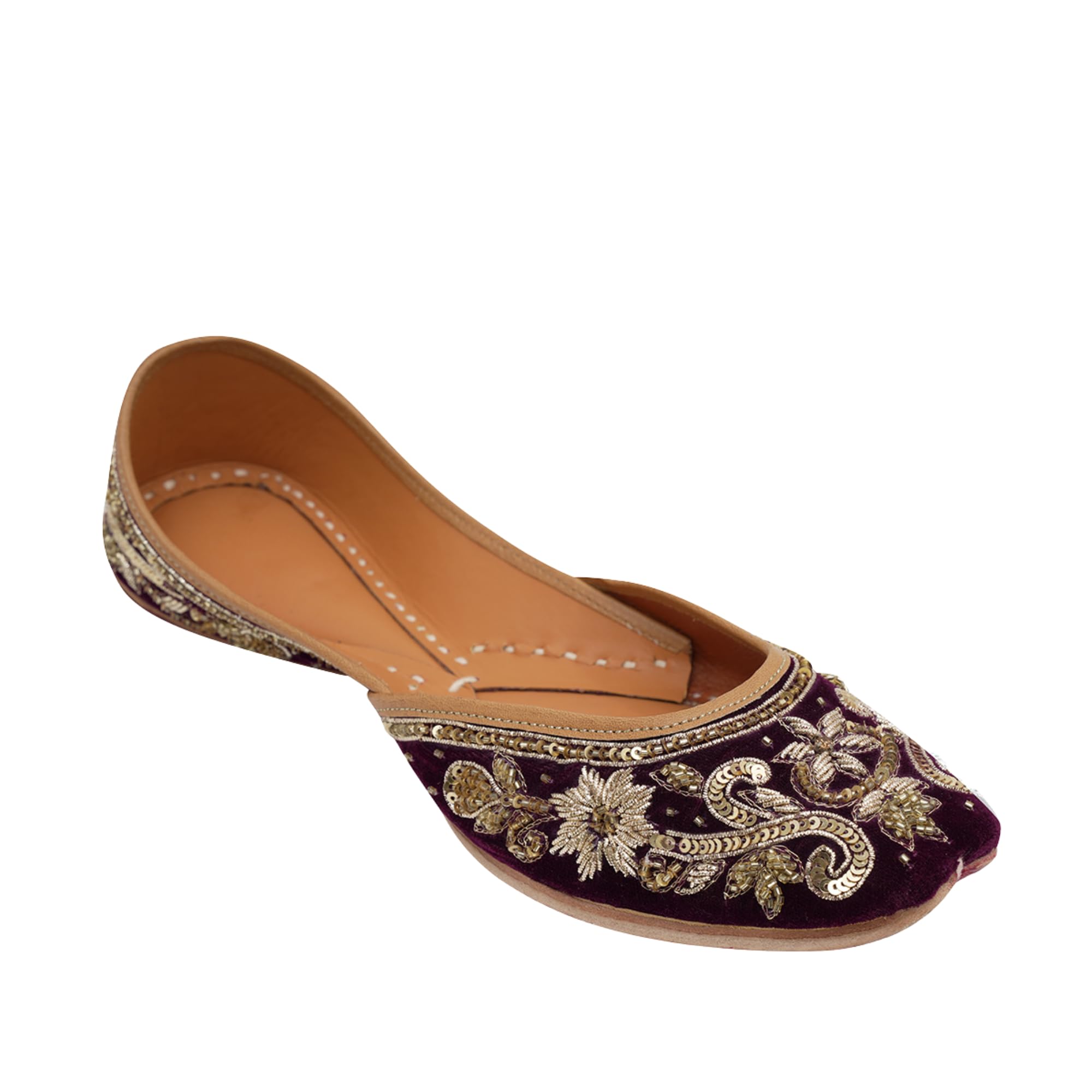 Women embroidered Mojaris Flats | Burgundy |-image-48