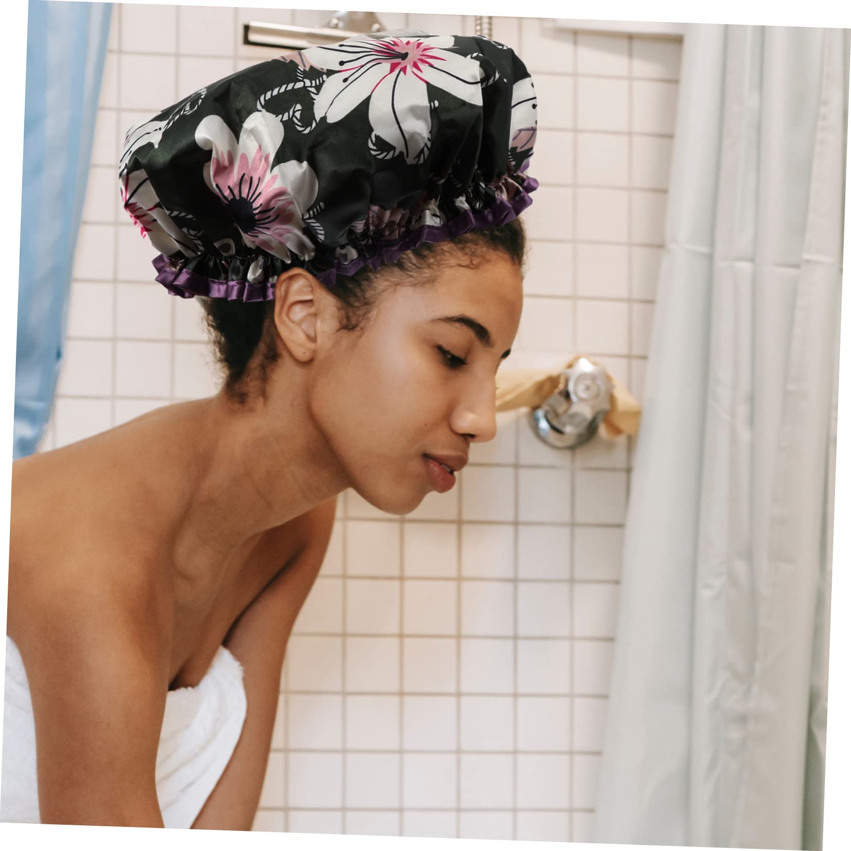 Healvian 9piezas Gorro Ducha Doble Para Mujer Gorro De Baño Elástico Diseño Impreso Para Spa y Cuidado Facial