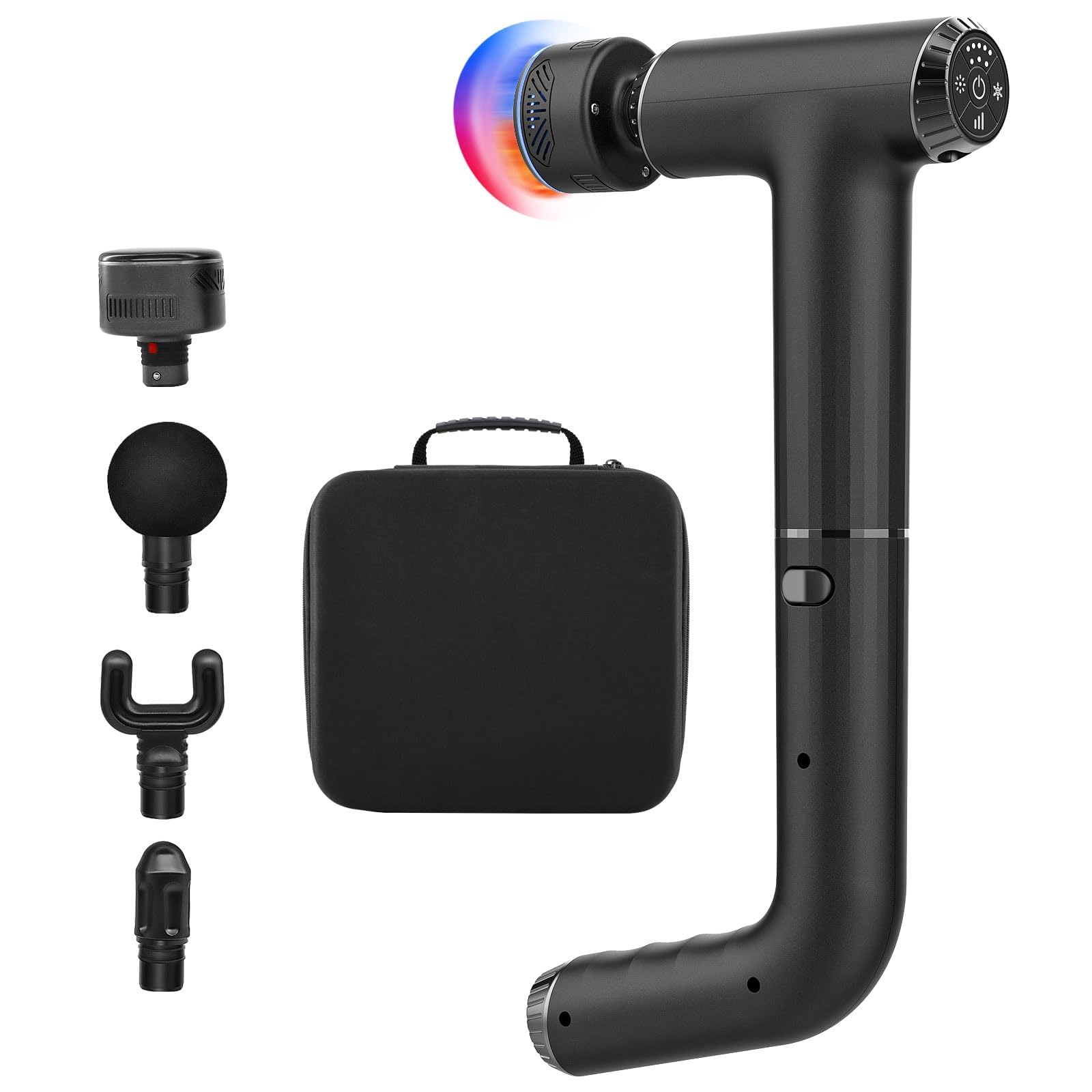 2 in 1 Massagepistole mit Wärme und Kälte, Mini Massagegerät mit Verlängertem Griff, Massage Gun mit Hitze KäLte Function,Tiefengewebe Muskel Massagegerät, 4 Köpfe & Koffer