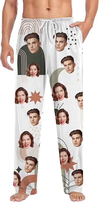 Custom Pajamas Face Bottoms,Personalized Men Women Photo Bohe Sleepwear Pants,Customized Pj Trousers Gifts for Him Her