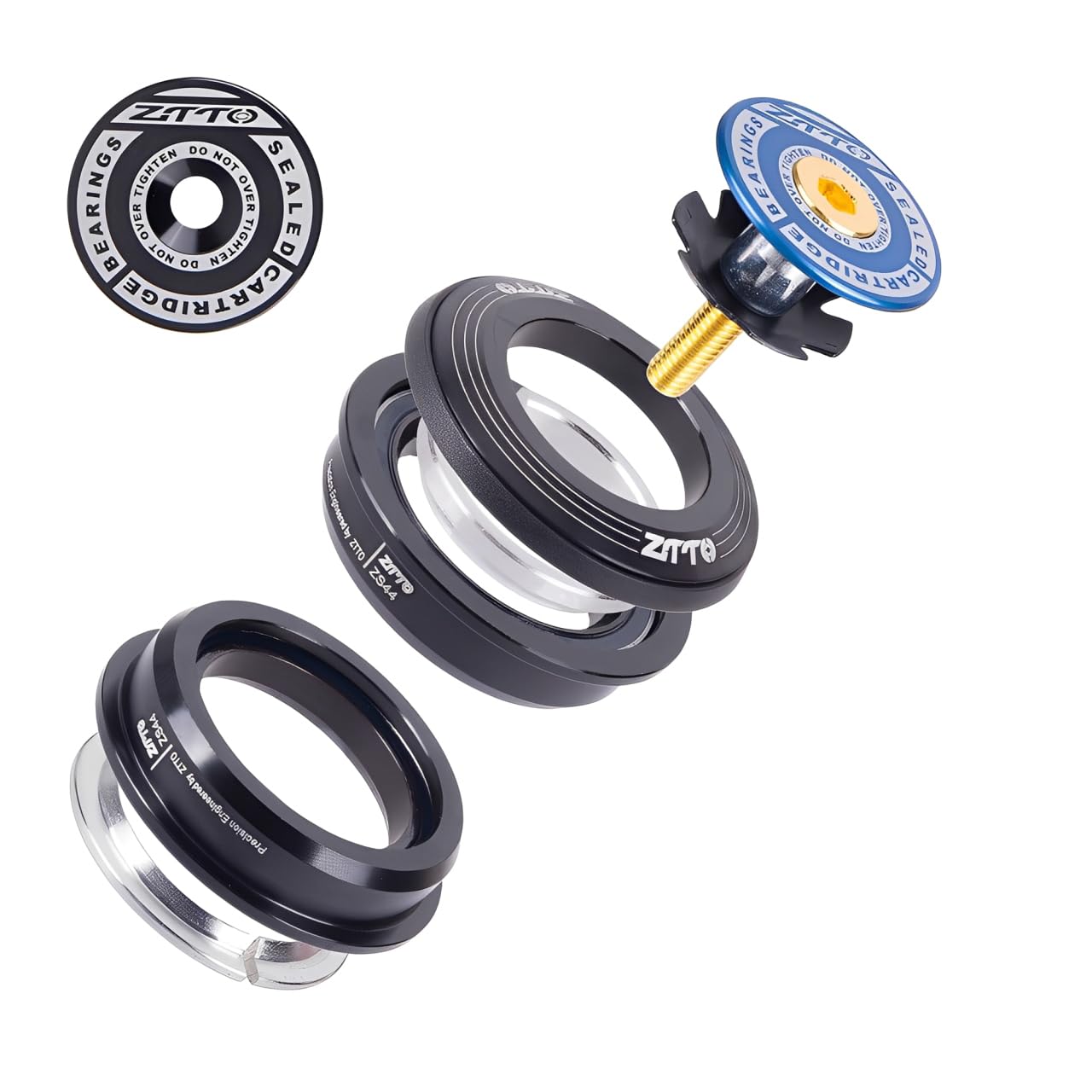 ZTTO Bike Headset, MTB 44mm ZS44 1-1/8" 28.6mm Straight Tube Fork Mountain Road Bike Frame Low Profile Semi-Integrated, 4444S (Blue)
