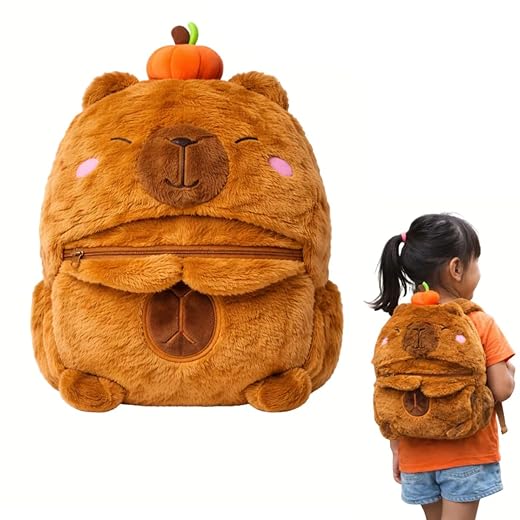 Mochila Capivara Infantil Pelúcia Leve Fofa para Crianças