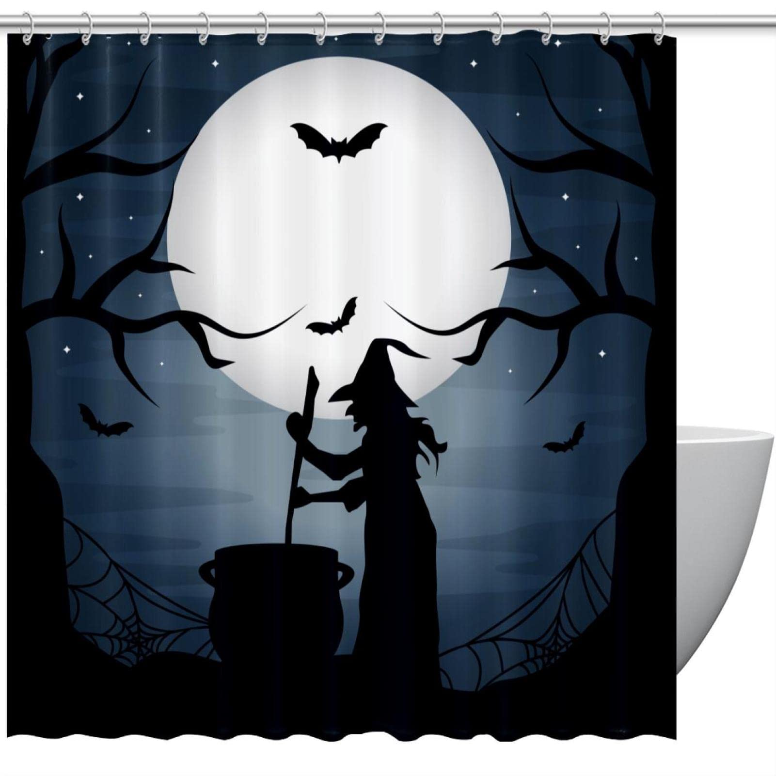 Rideaux de douche Halloween sorcière foncée de 183 cm, textile sain sans odeur avec crochets