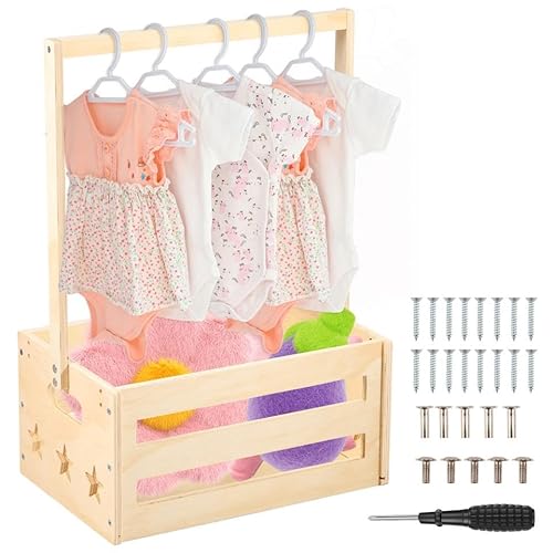 PATNFR Baby Shower Crate Closet, Wooden Baby Shower Basket with Handle, Decorative Large Capacity Storage Crate Hamper for New Parent Gifts(style1)