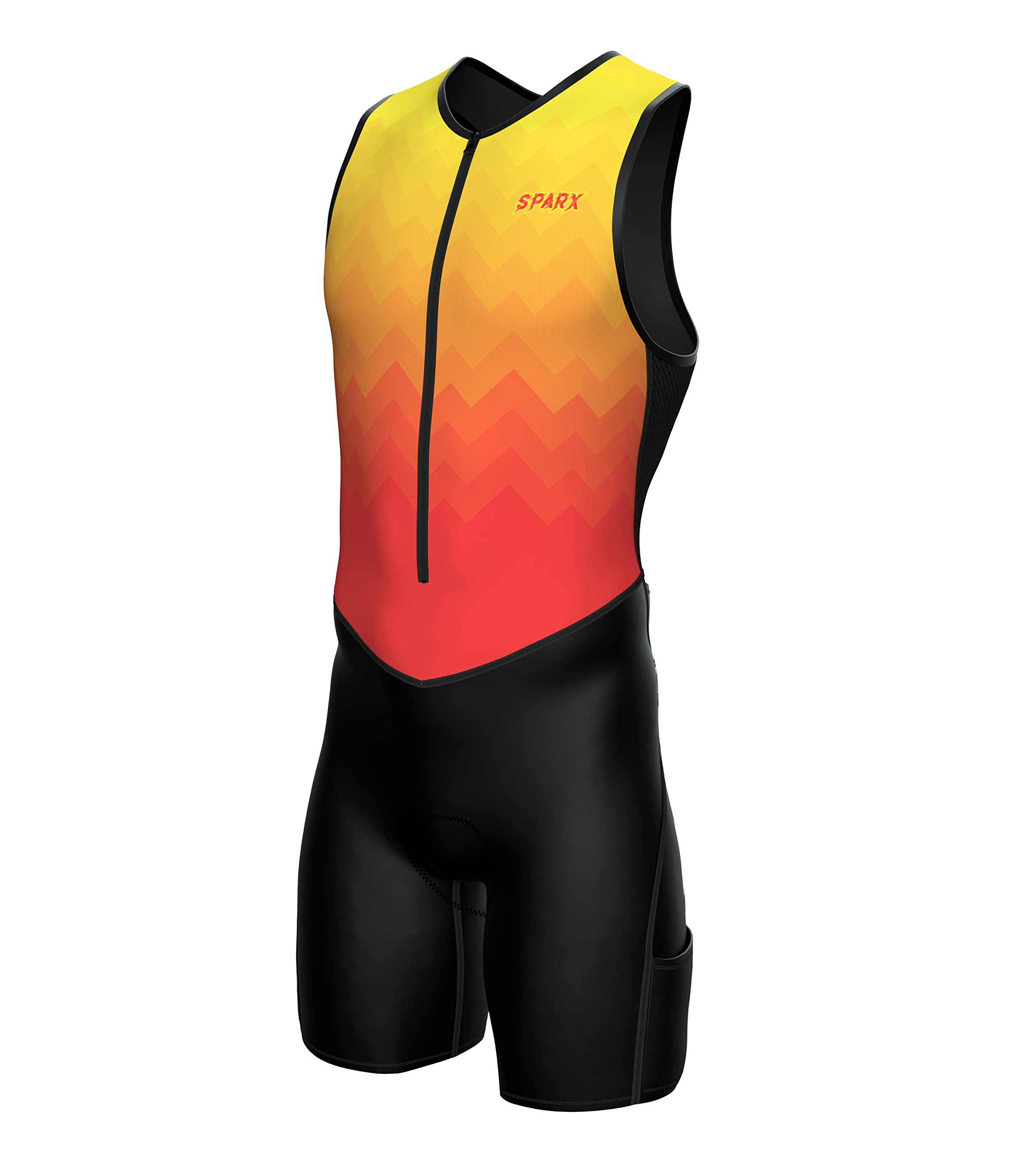 SPARX Men's Premium Triathlon Suit - Padded Tri Suit - Swim, Bike, Run (Orange, S)
