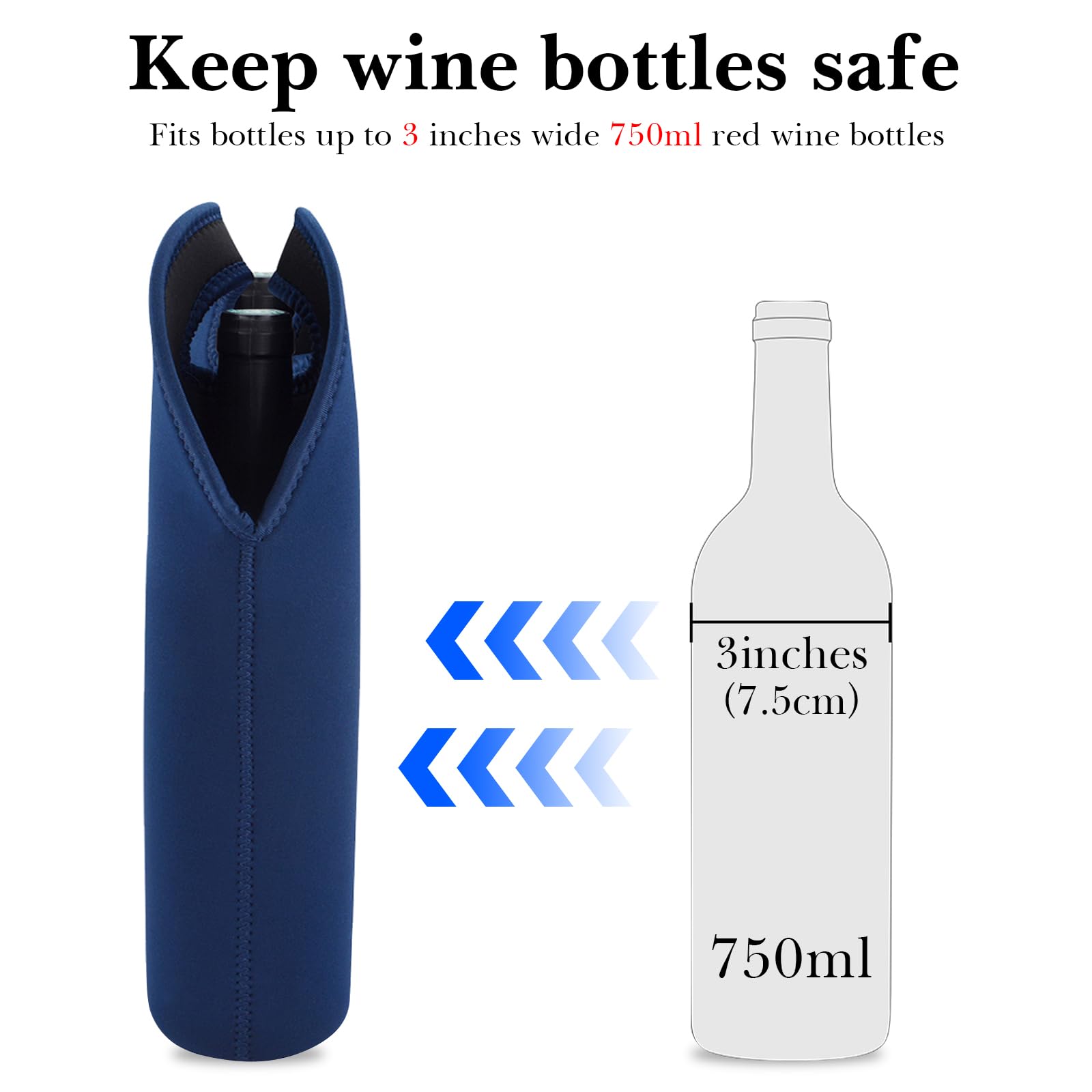 Linkidea Wine Travel Cooler Bag Holder, Portable Picnic Beverage Tote, Two Slots Beer Insulated Neoprene Handbag (Blue) - Image 3