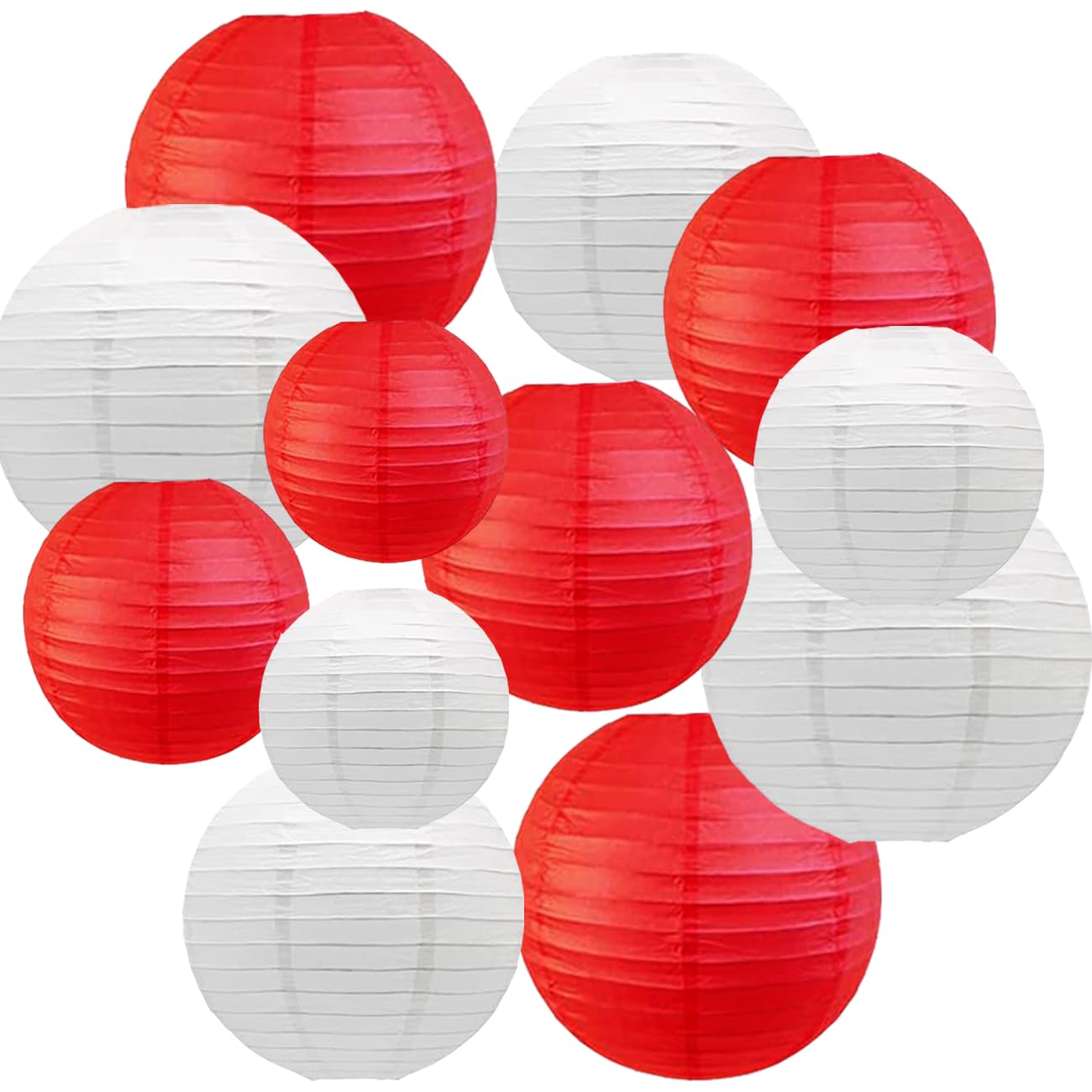 12pcs Red and White Paper Lanterns,Hanging Paper Lanterns for Baby Shower Wedding Valentine's Day Engagement Birthday Party Decorations