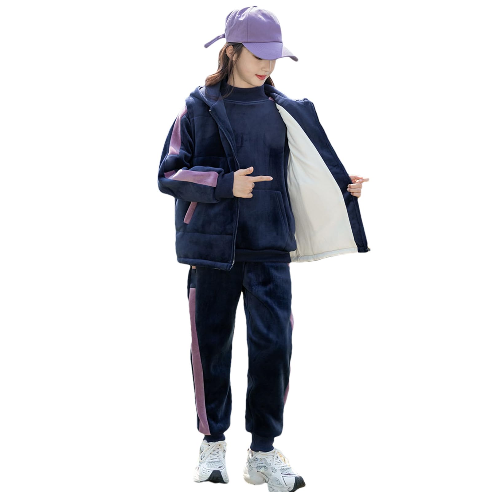 amropi Niña Chándales Sudadera con Capucha y Chaleco y Pantalones 3 Piezas Conjunto de Ropa para 3-13 años