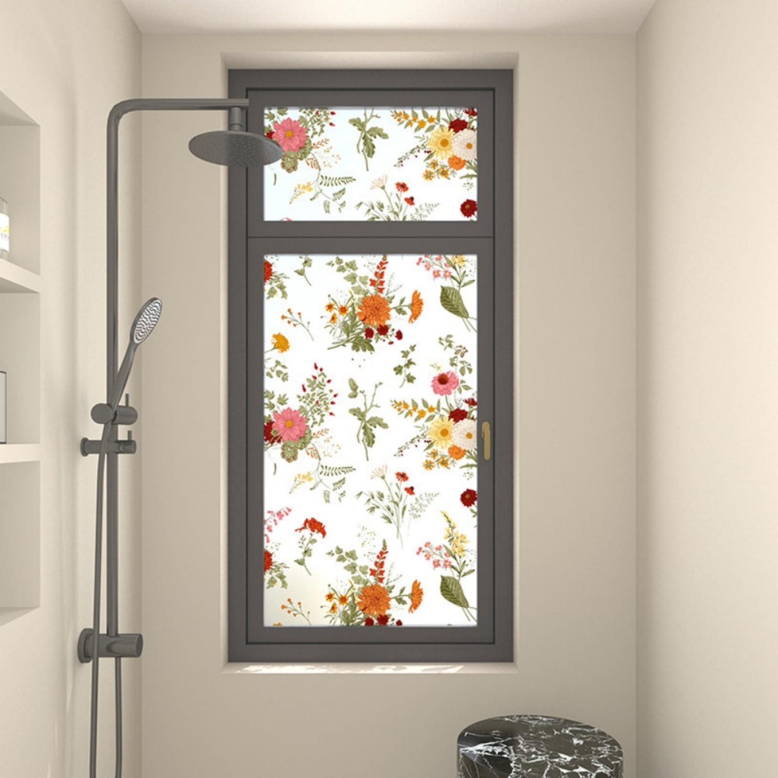 Vinilo Adhesivo Cristal Decorativo Flor Naranja Vinilos para Cristales Privacidad Estatico Anti UV Reutilizable para Oficina Dormitorio Sala de Estar Vinilo para Ventanas