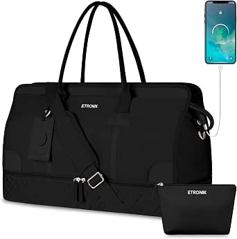 Amazon.com | ETRONIK Weekender Bag, Large Travel Duffle Bag with Shoe ...
