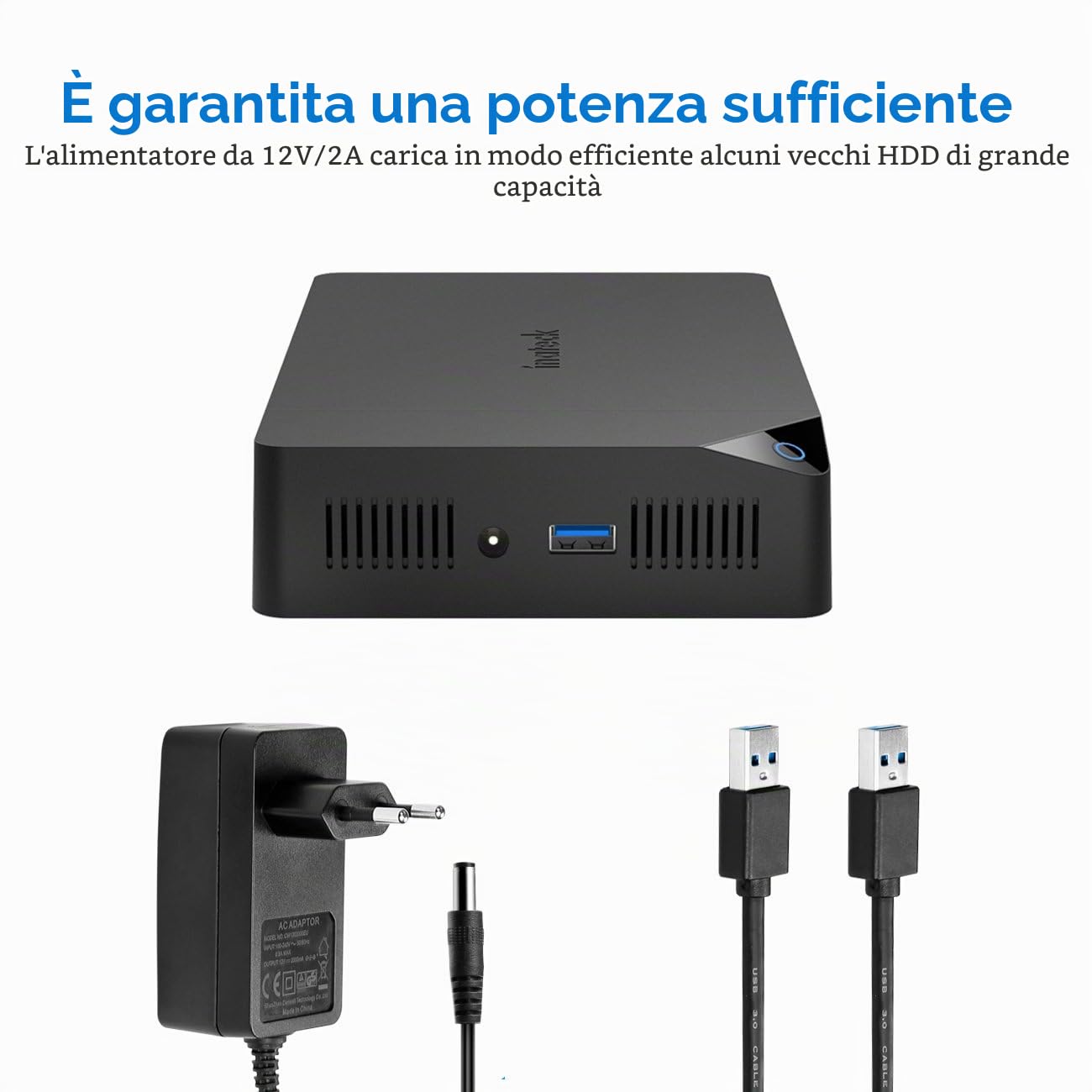 Inateck Case Esterna Hard Disk 3.5“ a SATA, Custodia per HDD e SSD SATA da 2.5/3.5 pollici, supporta UASP e drive da 8TB, adattatore corrente 12V/2A incluso - FE3002